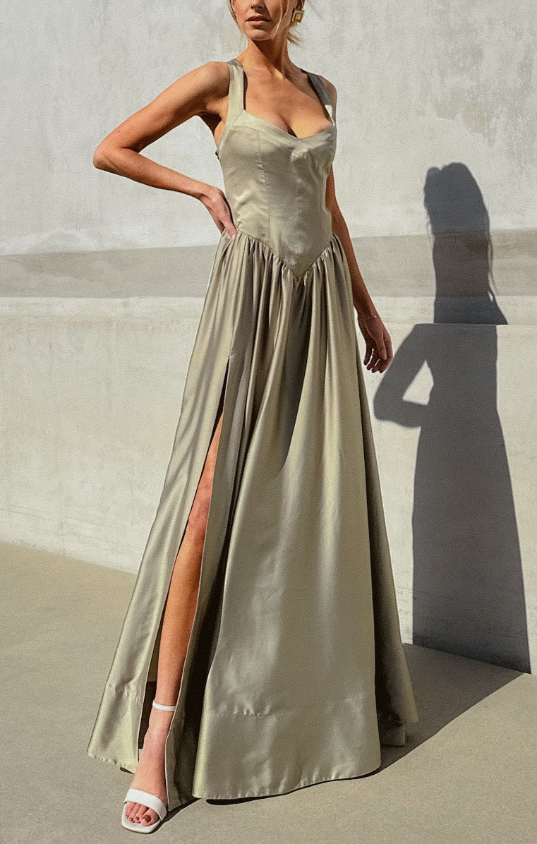 Abigail Maxi Dress ~ Moss Green Luxe Satin - Image 4
