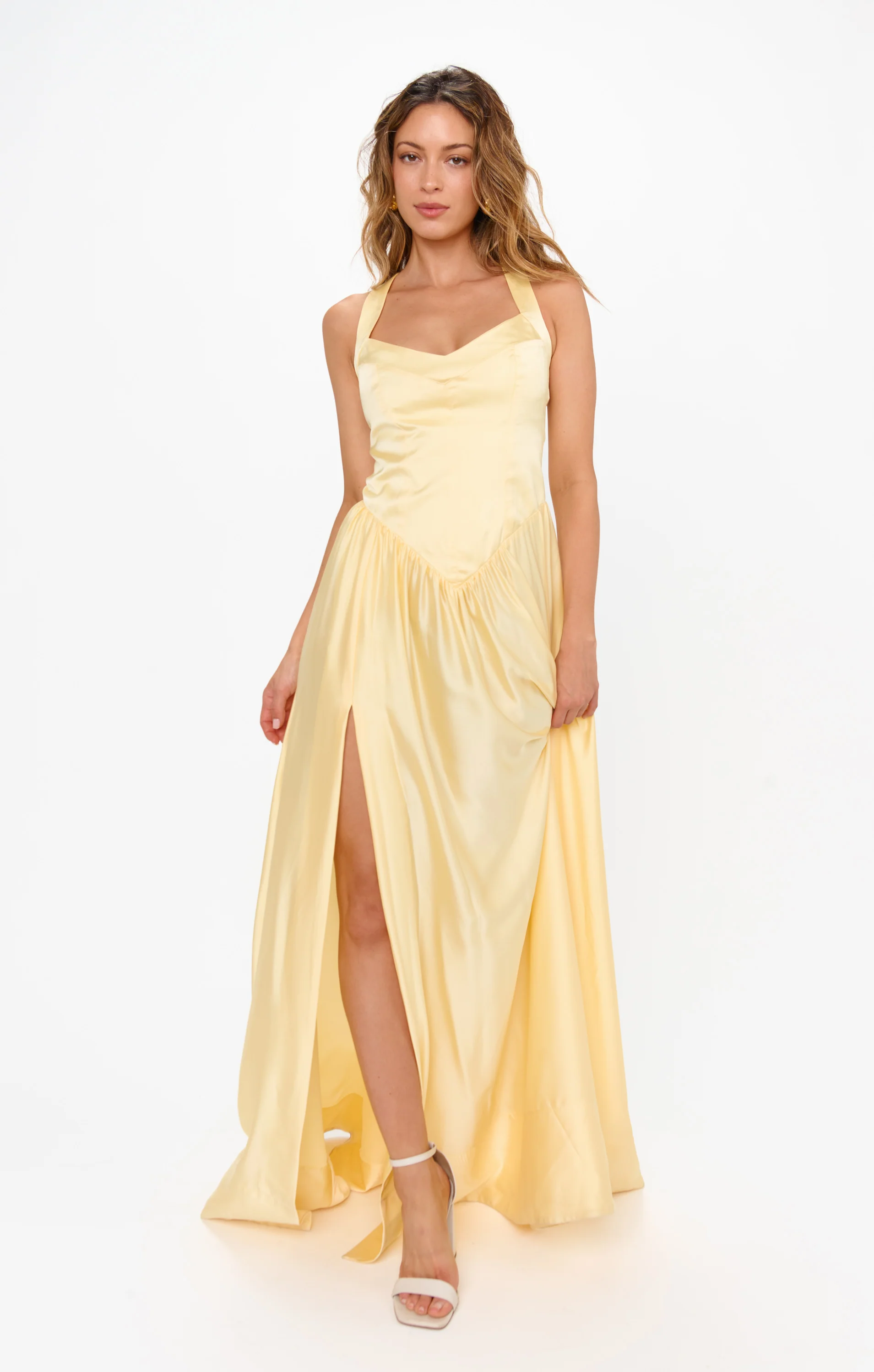 Abigail Maxi Dress ~ Pale Yellow Luxe Satin - Image 3