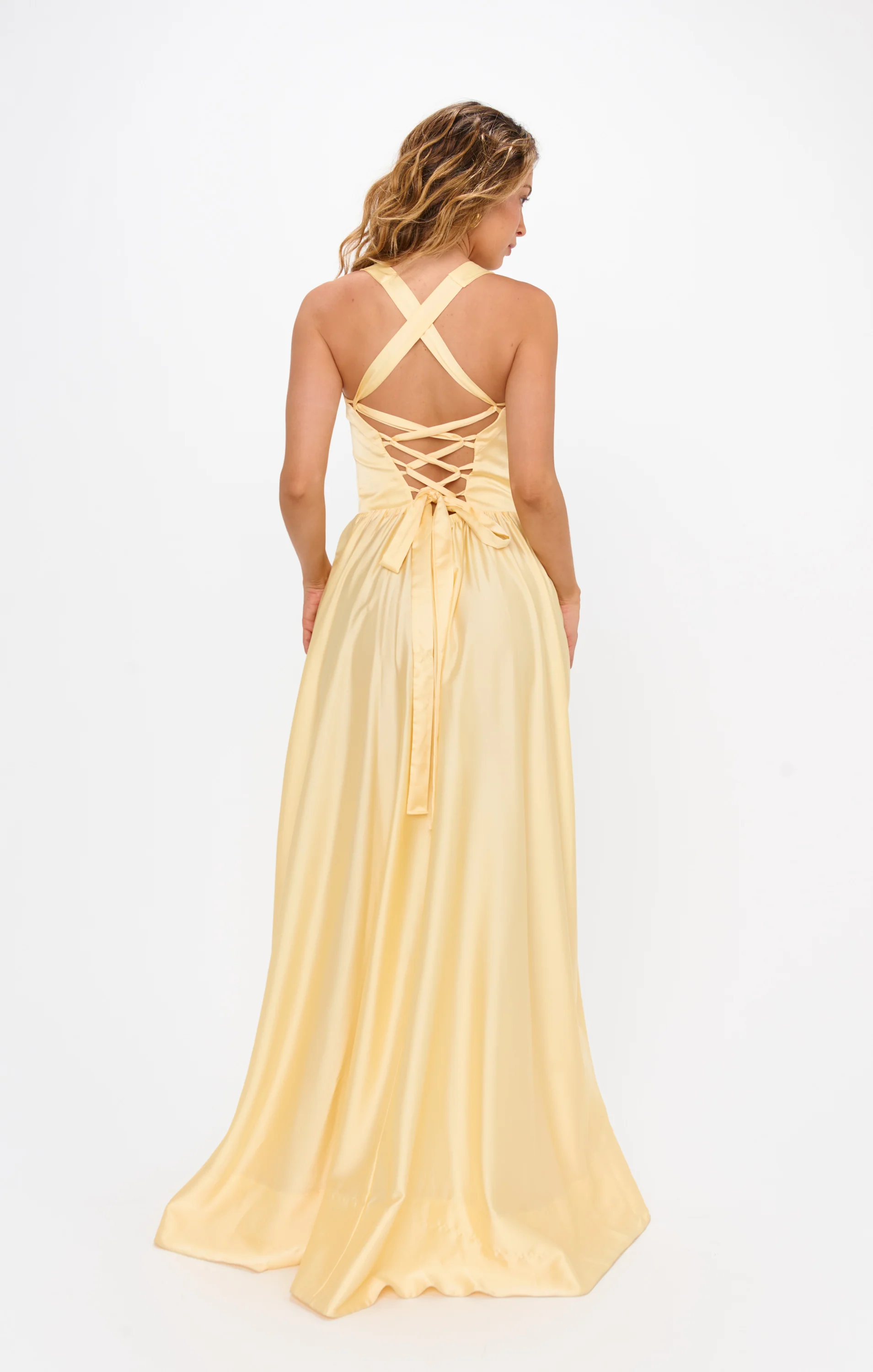 Abigail Maxi Dress ~ Pale Yellow Luxe Satin - Image 7