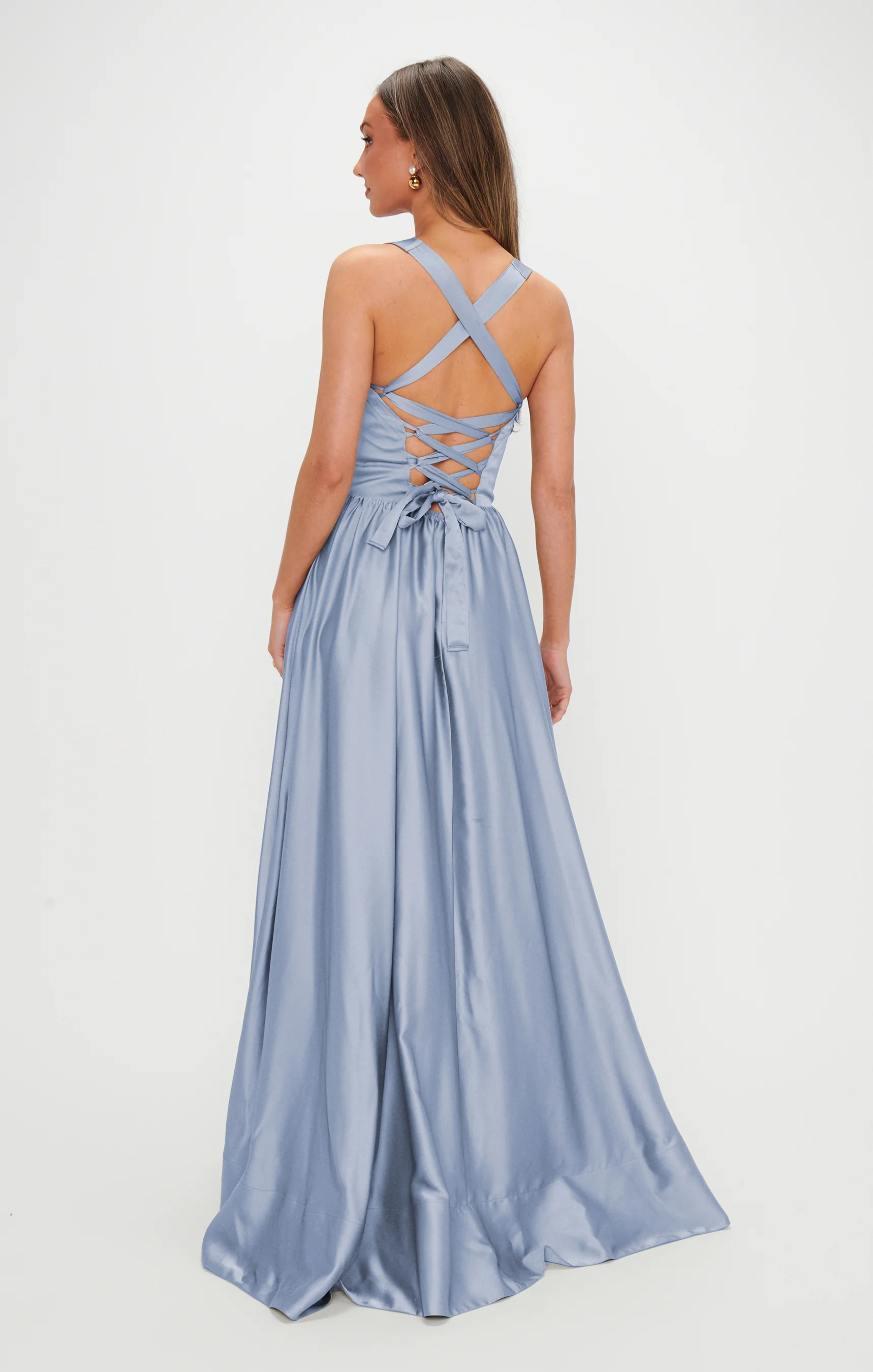 Abigail Maxi Dress ~ Steel Blue Luxe Satin - Image 2