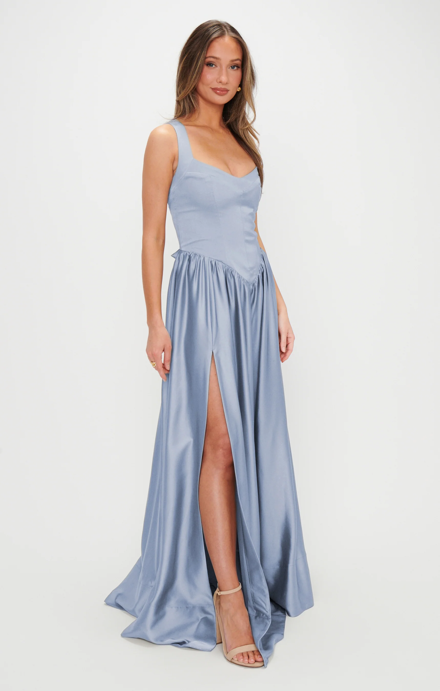 Abigail Maxi Dress ~ Steel Blue Luxe Satin - Image 3