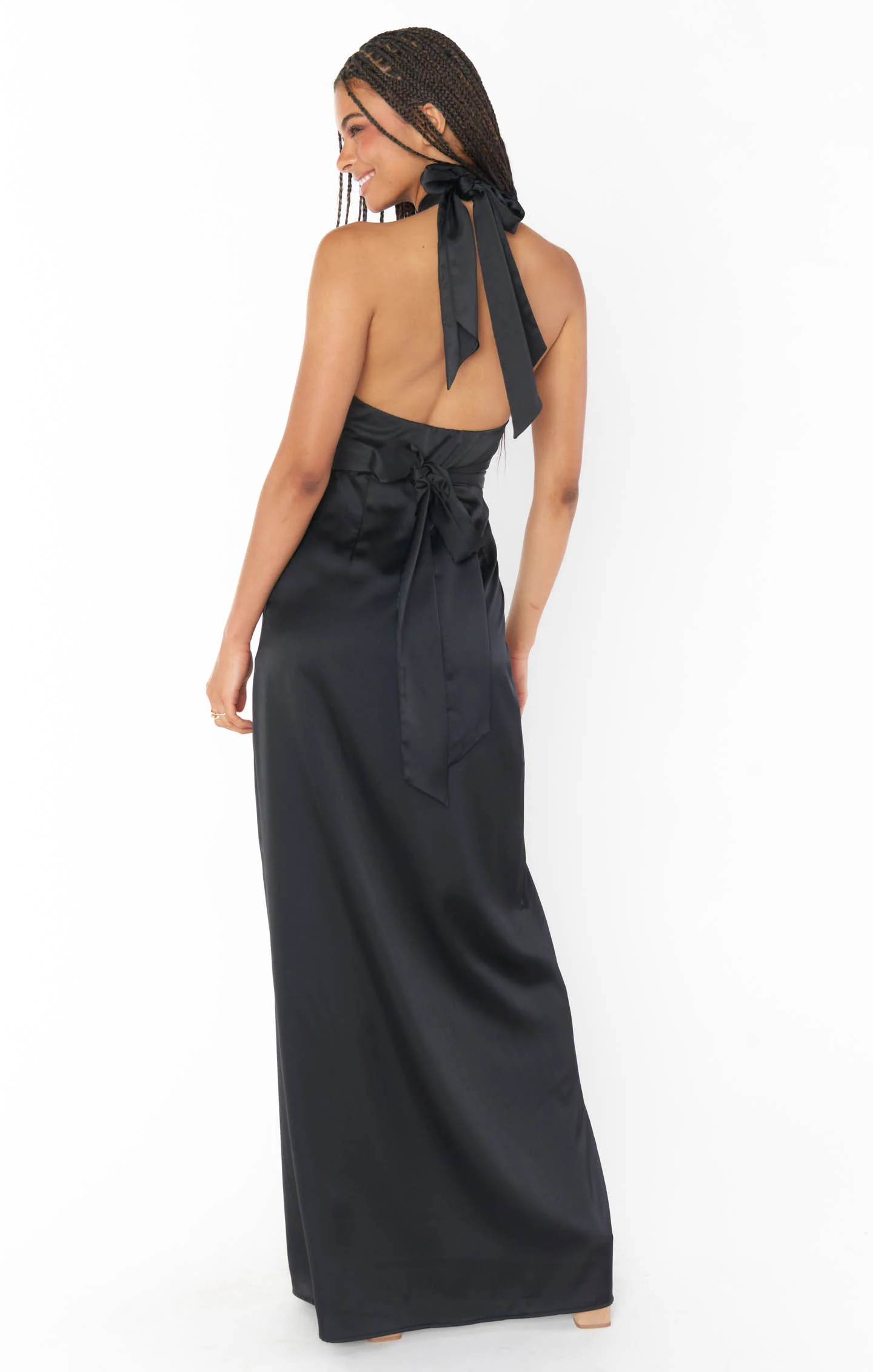 Adele Halter Maxi Dress ~ Black Luxe Satin - Image 2