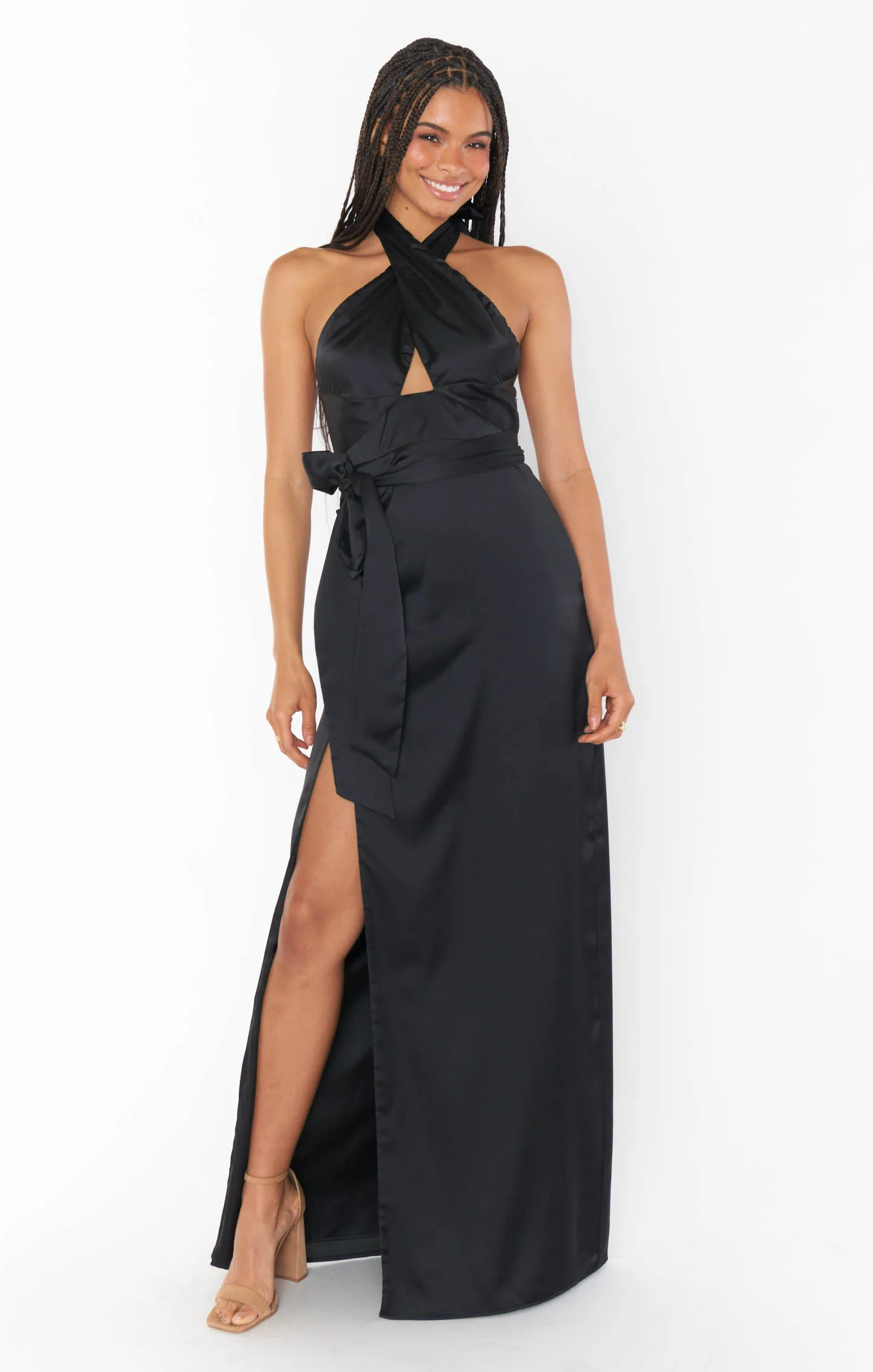 Adele Halter Maxi Dress ~ Black Luxe Satin - Image 3