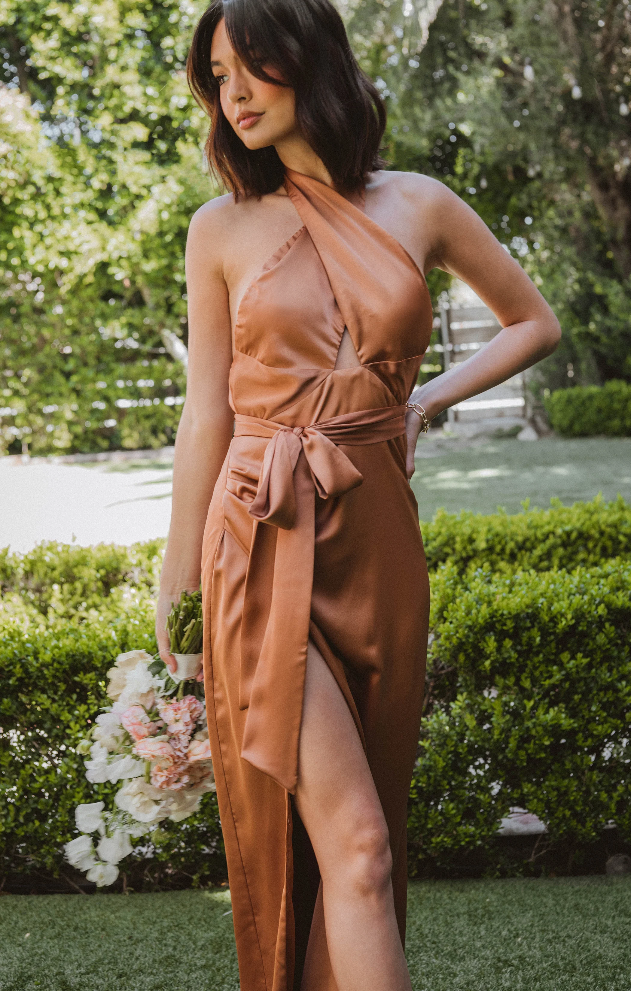 Adele Halter Maxi Dress ~ Copper Luxe Satin - Image 2