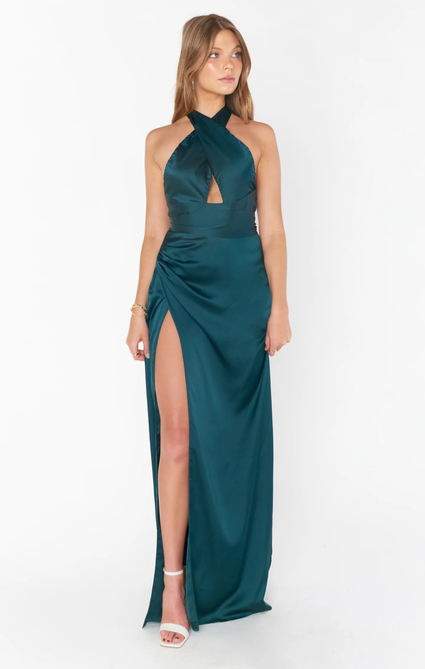 Adele Halter Maxi Dress ~ Deep Emerald Luxe Satin - Image 3
