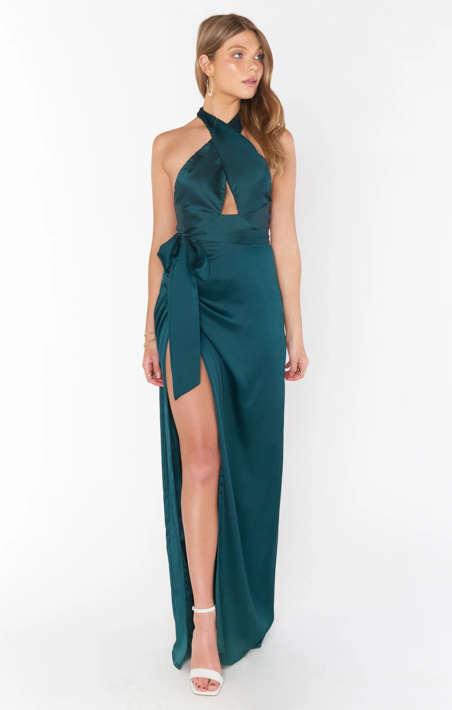 Adele Halter Maxi Dress ~ Deep Emerald Luxe Satin - Image 6