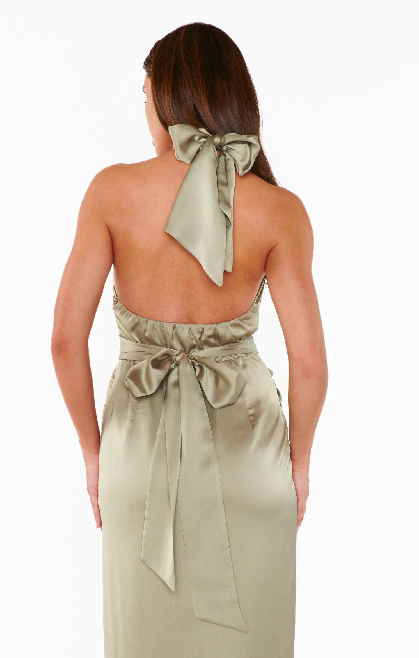 Adele Halter Maxi Dress ~ Moss Green Luxe Satin - Image 2