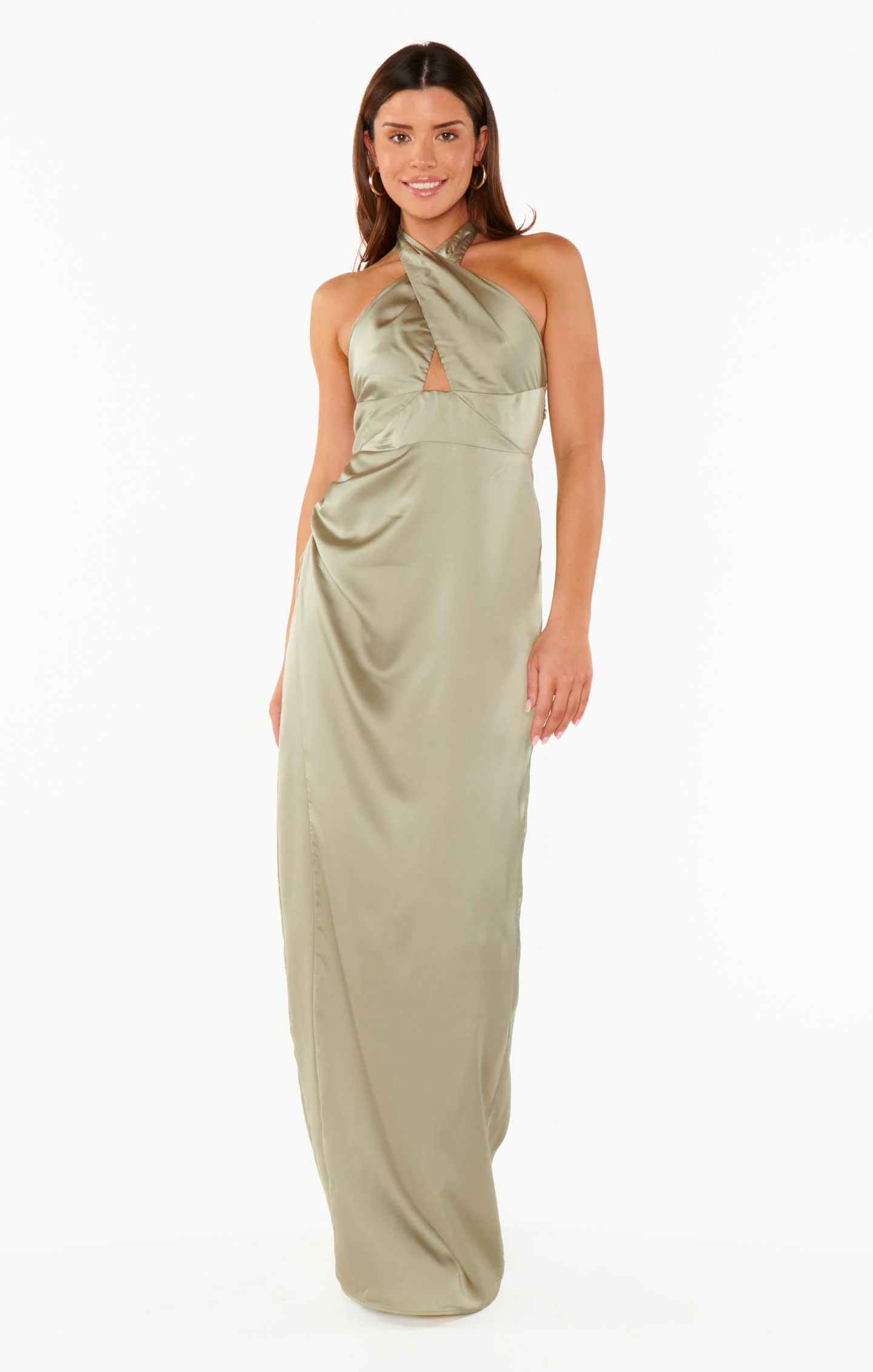 Adele Halter Maxi Dress ~ Moss Green Luxe Satin - Image 4