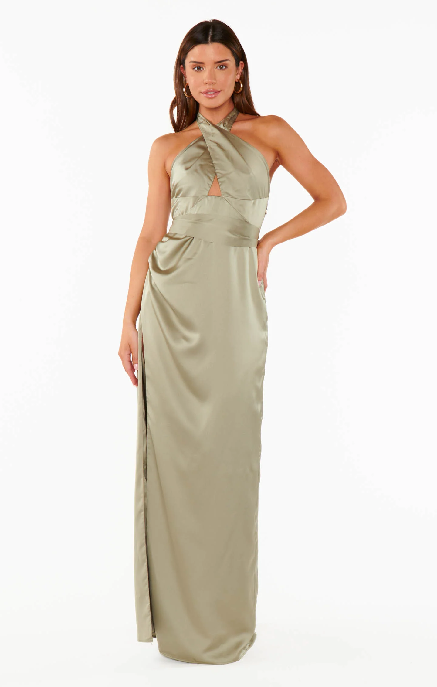 Adele Halter Maxi Dress ~ Moss Green Luxe Satin - Image 5