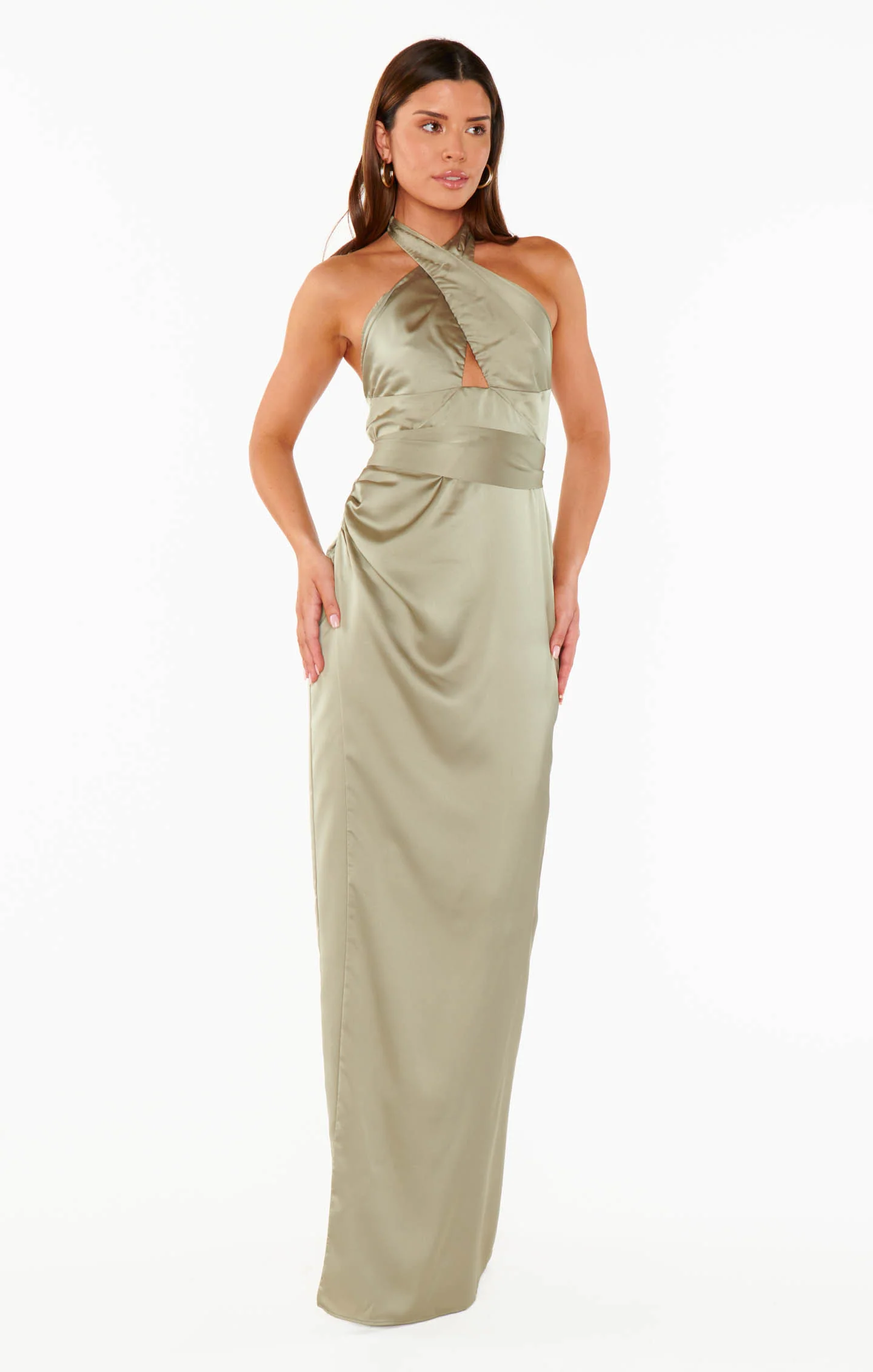 Adele Halter Maxi Dress ~ Moss Green Luxe Satin - Image 8