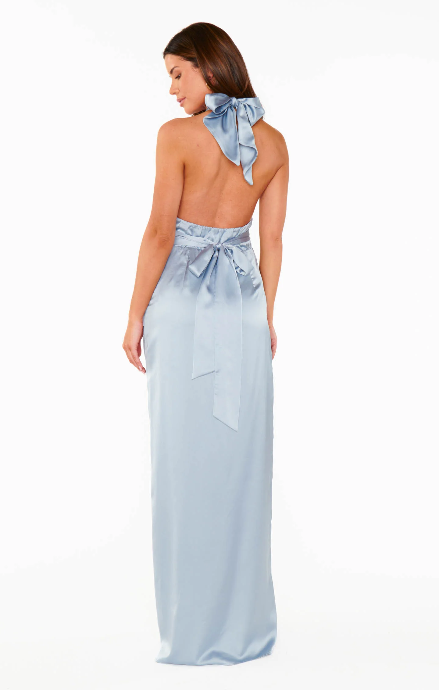 Adele Halter Maxi Dress ~ Steel Blue Luxe Satin - Image 5