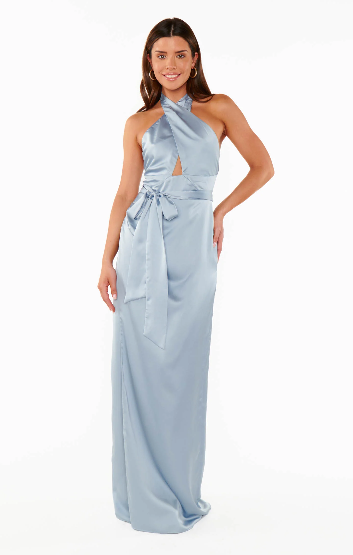 Adele Halter Maxi Dress ~ Steel Blue Luxe Satin - Image 6