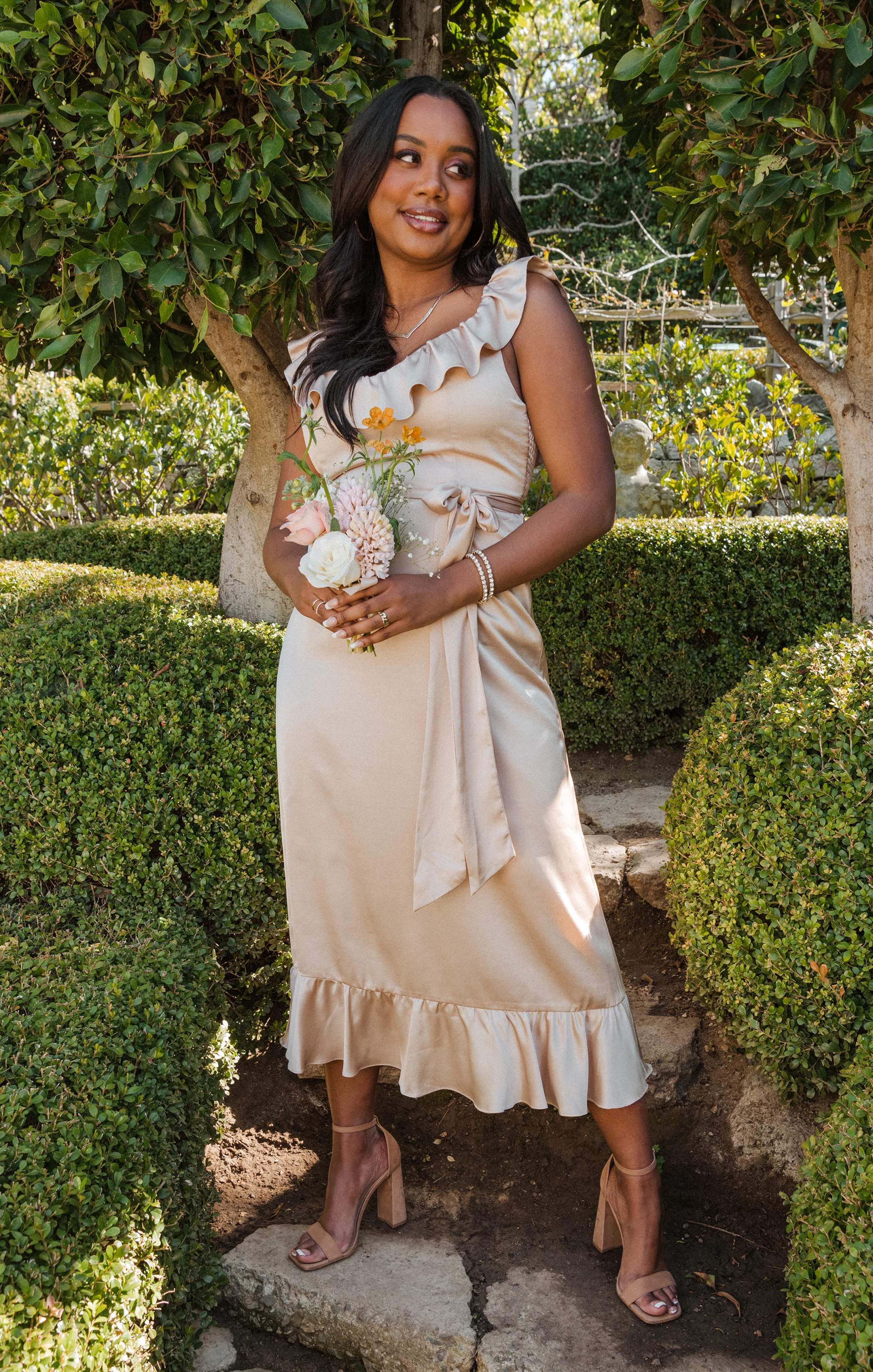 Alexis Midi Dress ~ Champagne Luxe Satin - Image 3