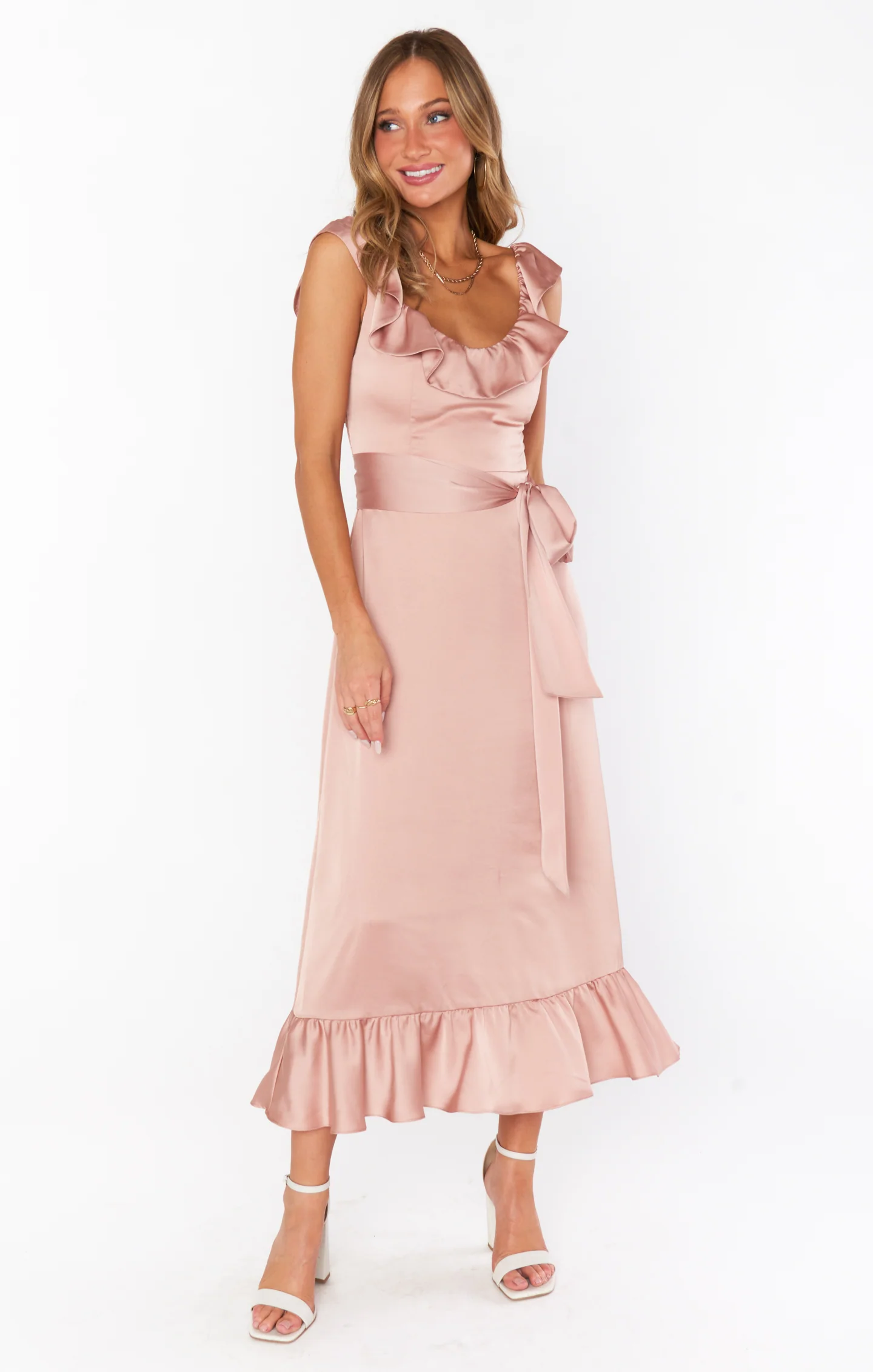 Alexis Midi Dress ~ Rose Gold Luxe Satin - Image 3