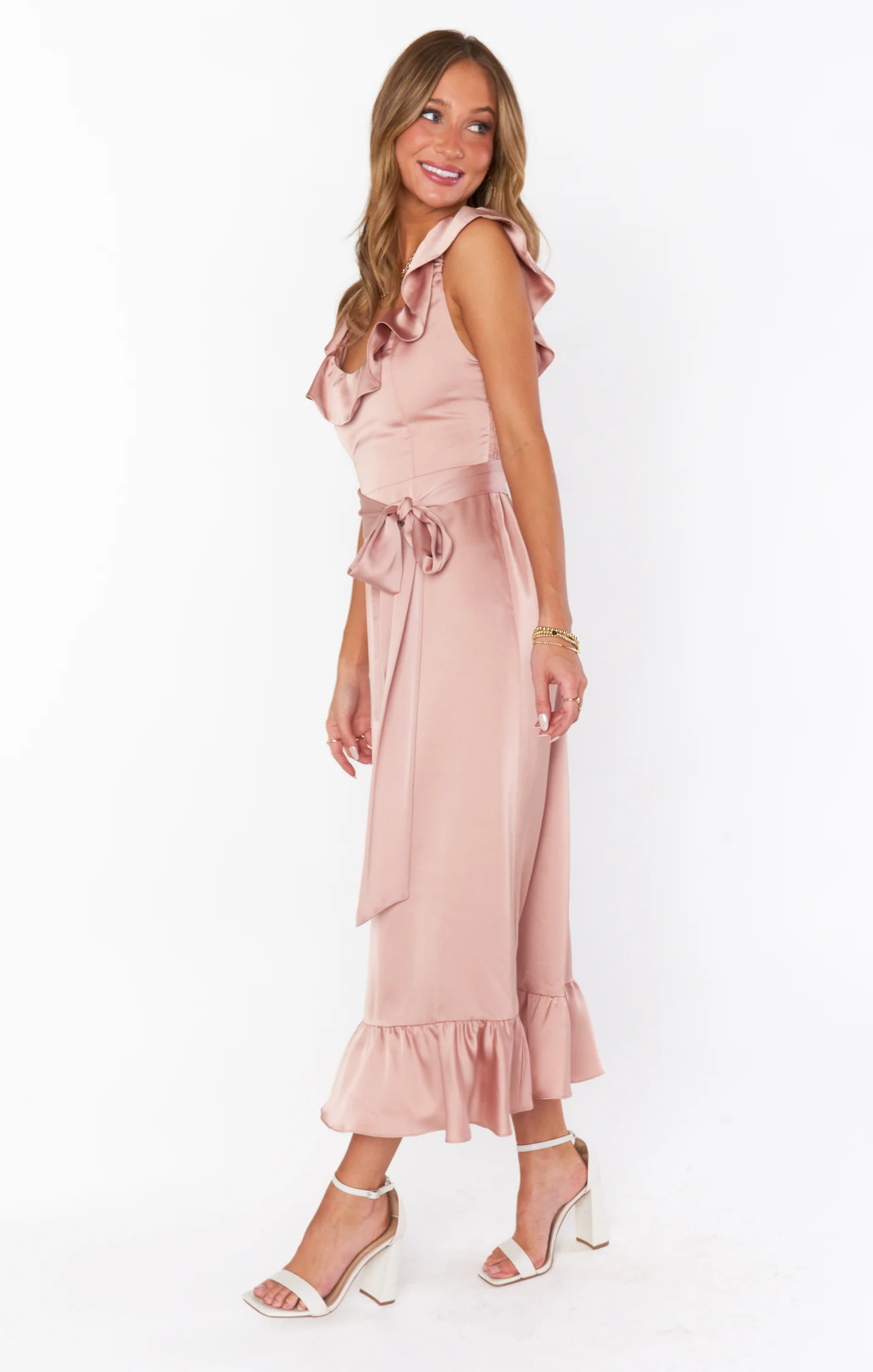 Alexis Midi Dress ~ Rose Gold Luxe Satin - Image 6