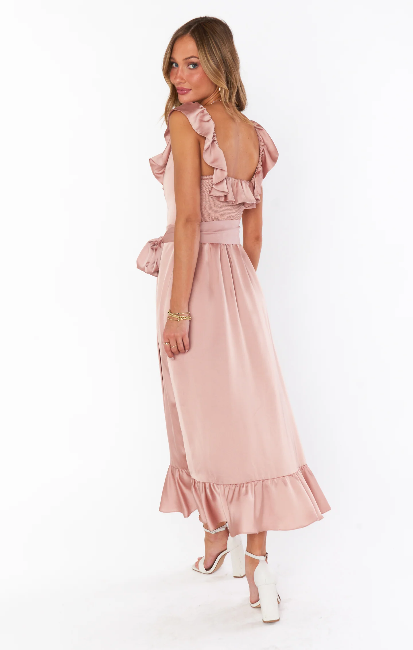 Alexis Midi Dress ~ Rose Gold Luxe Satin - Image 7