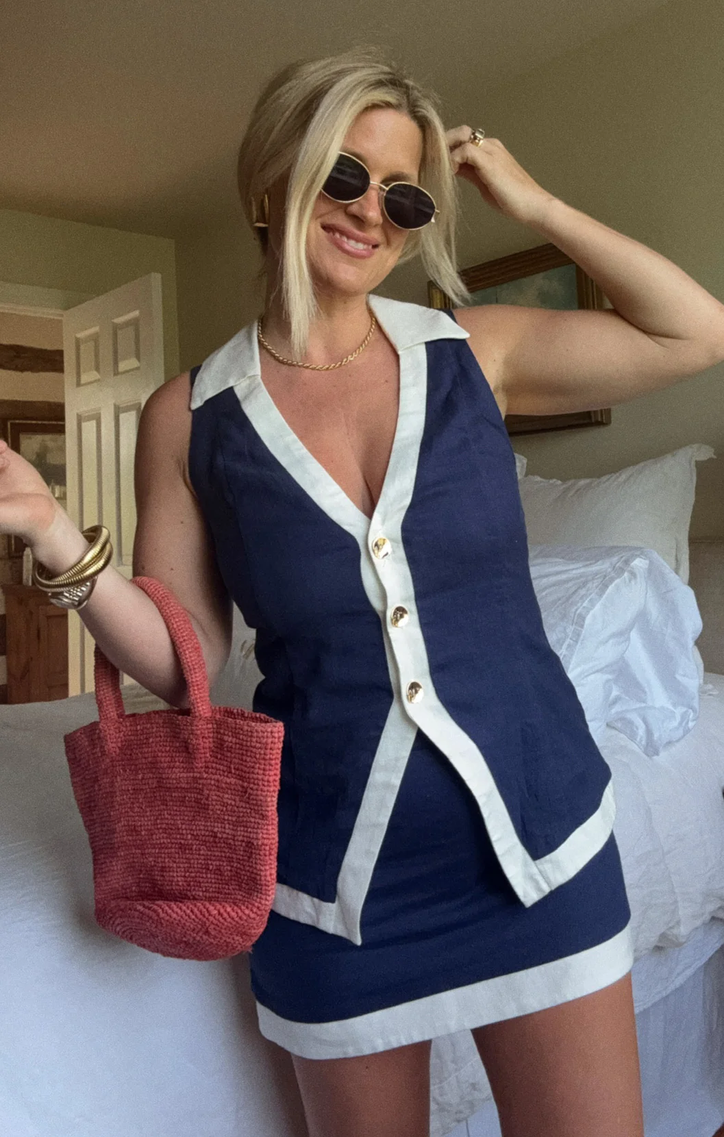 All Night Skort ~ Navy and White Linen - Image 4