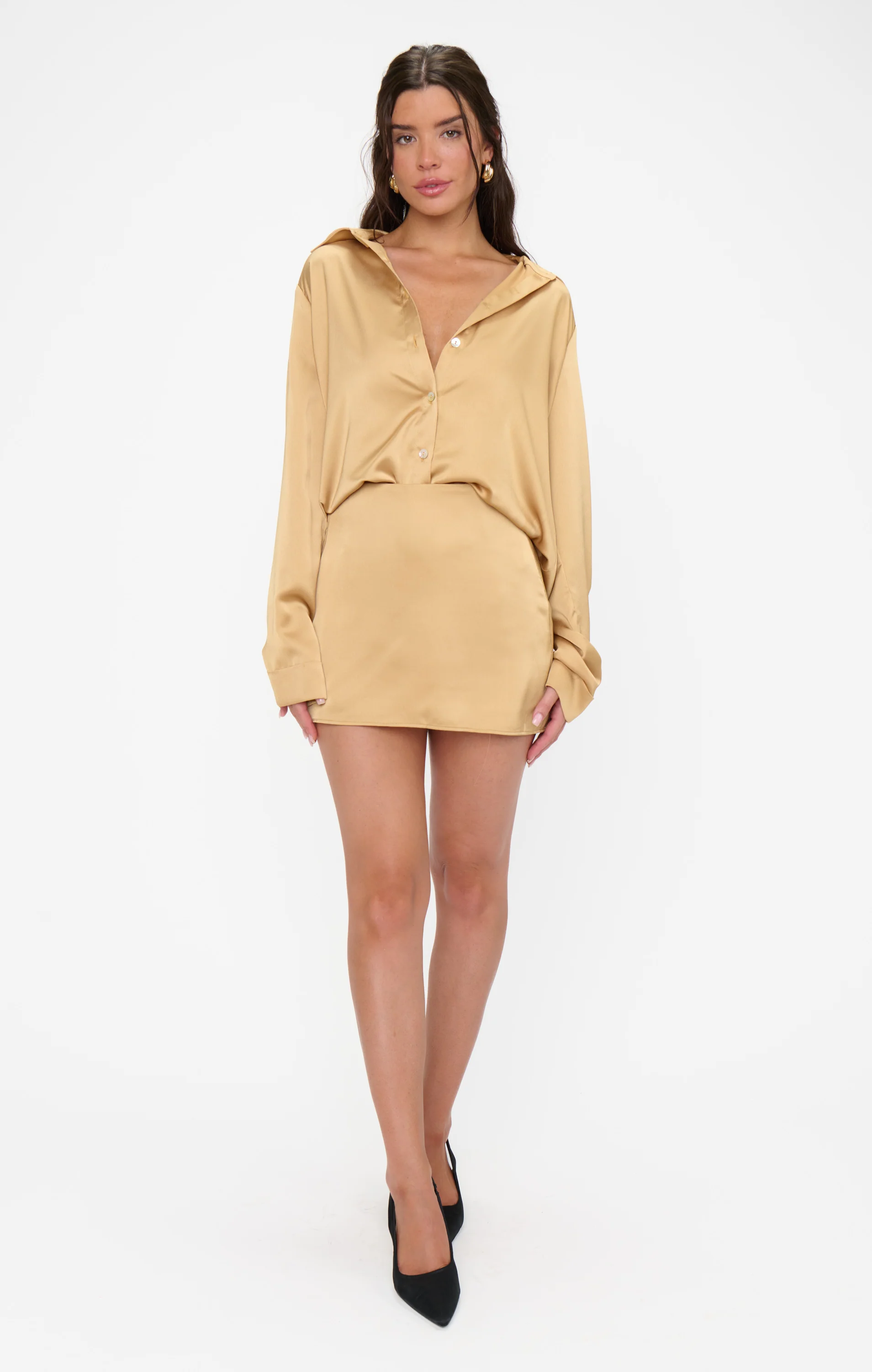 All Night Skort ~ True Gold Luxe Satin - Image 2