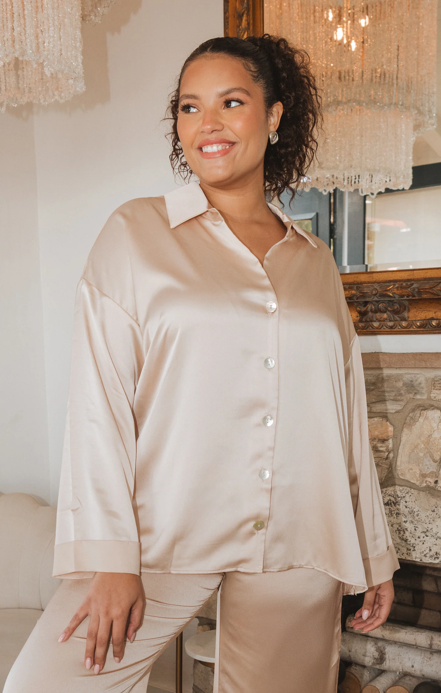 Always and Forever Button Down ~ Champagne Luxe Satin - Image 3