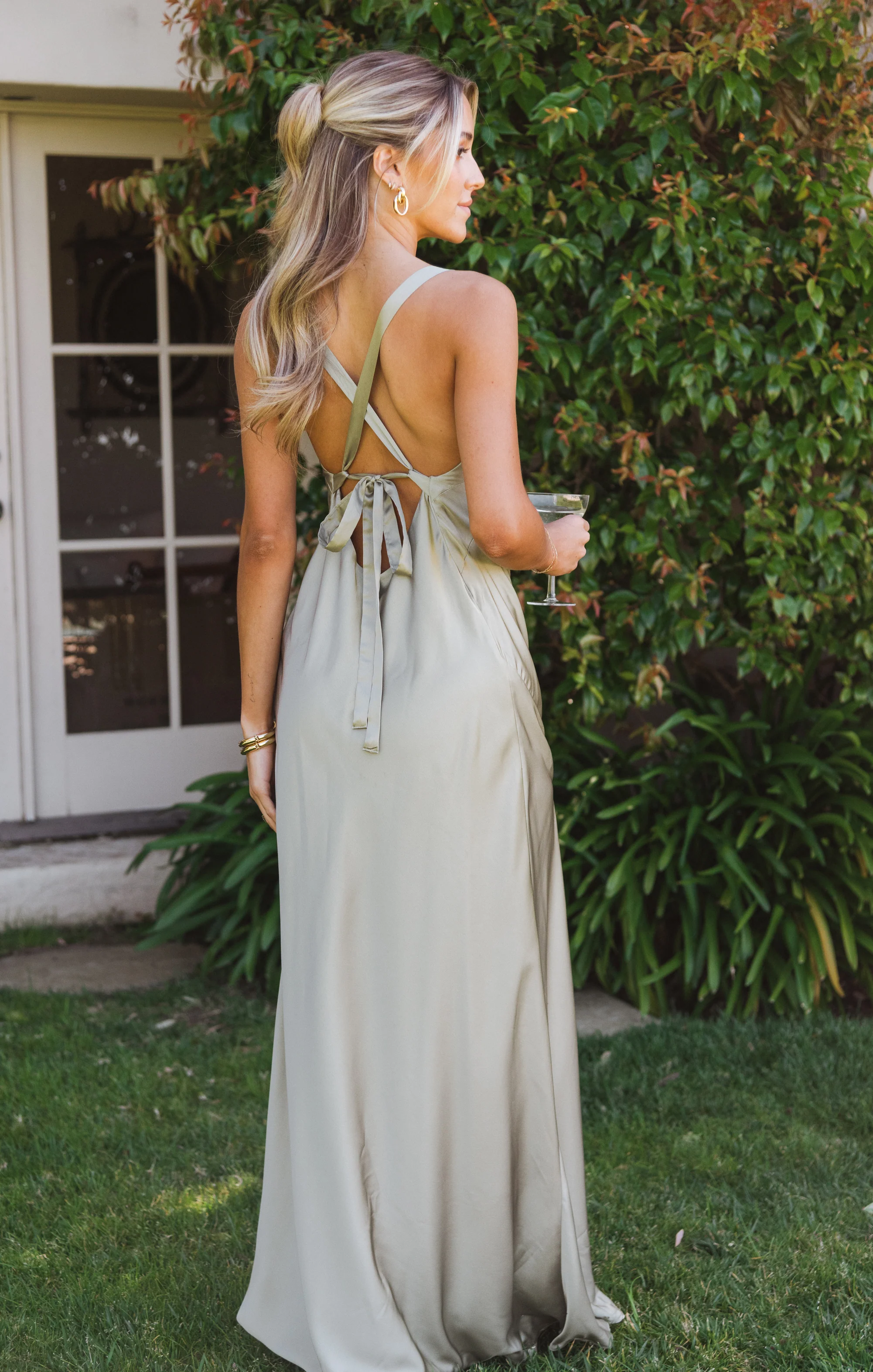 Anderson Maxi Dress ~ Moss Green Luxe Satin - Image 2