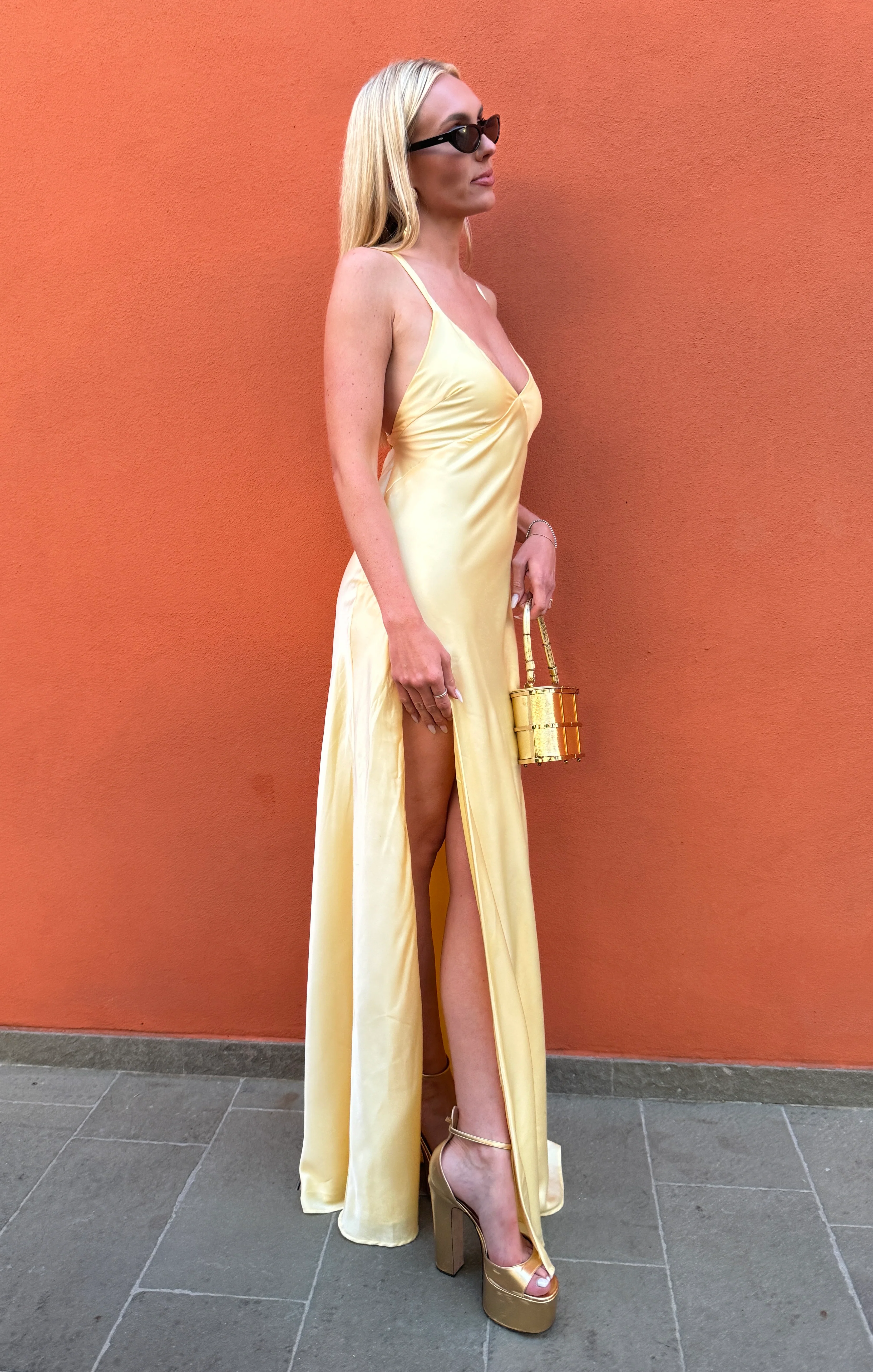 Anderson Maxi Dress ~ Pale Yellow Luxe Satin - Image 4