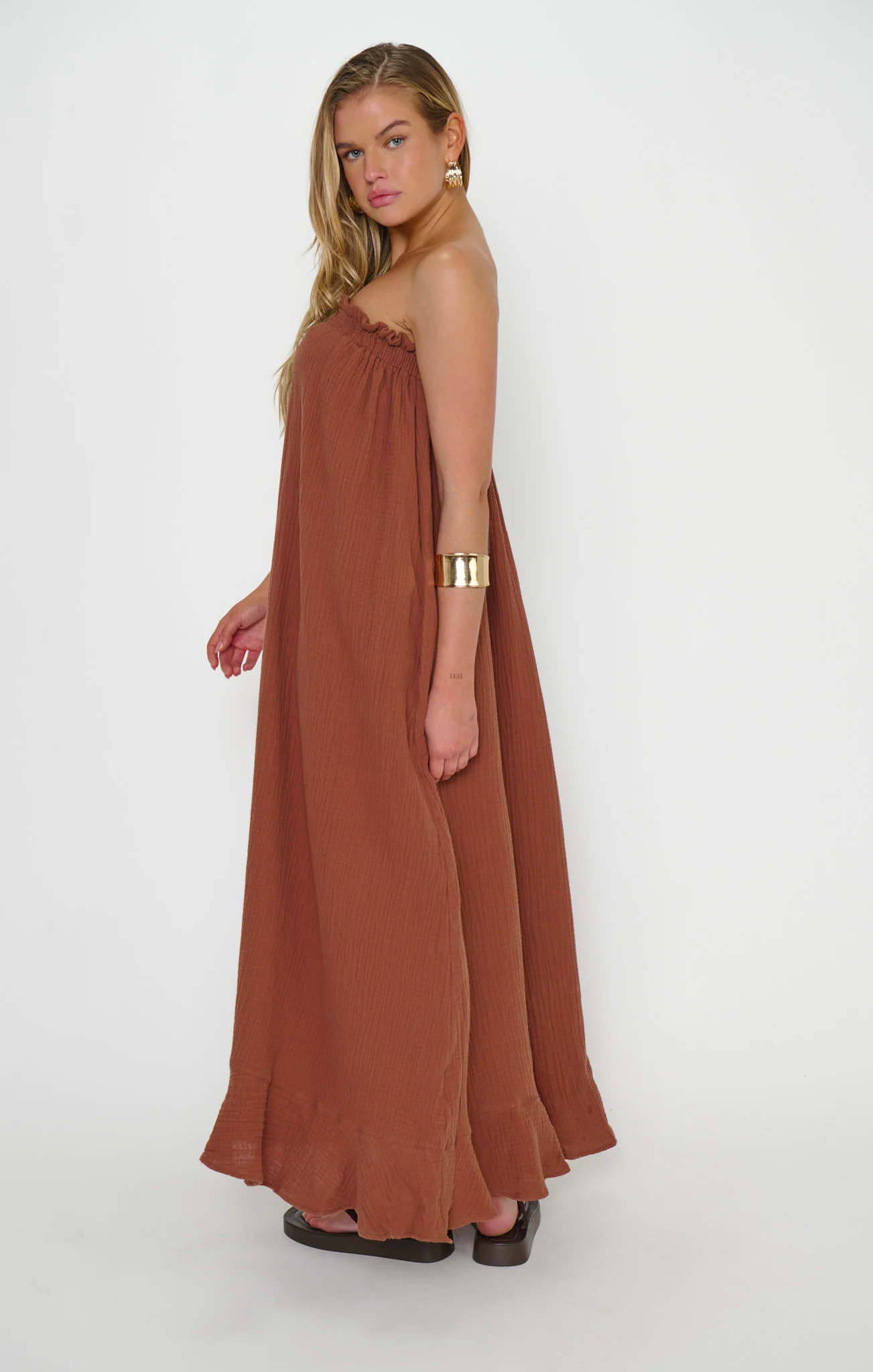 Around The World Maxi Dress ~ Brown Crinkle Gauze - Image 2