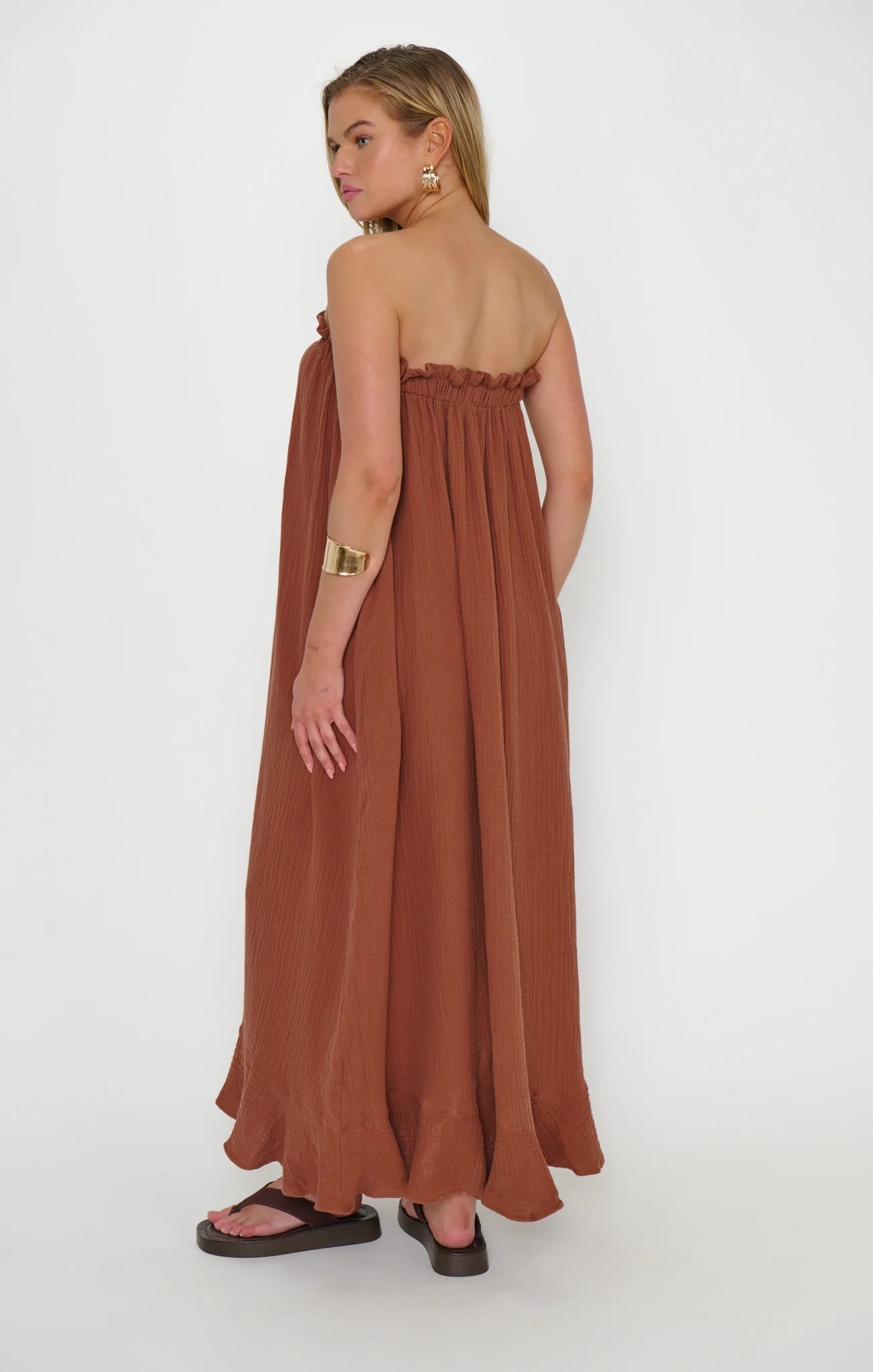 Around The World Maxi Dress ~ Brown Crinkle Gauze - Image 3
