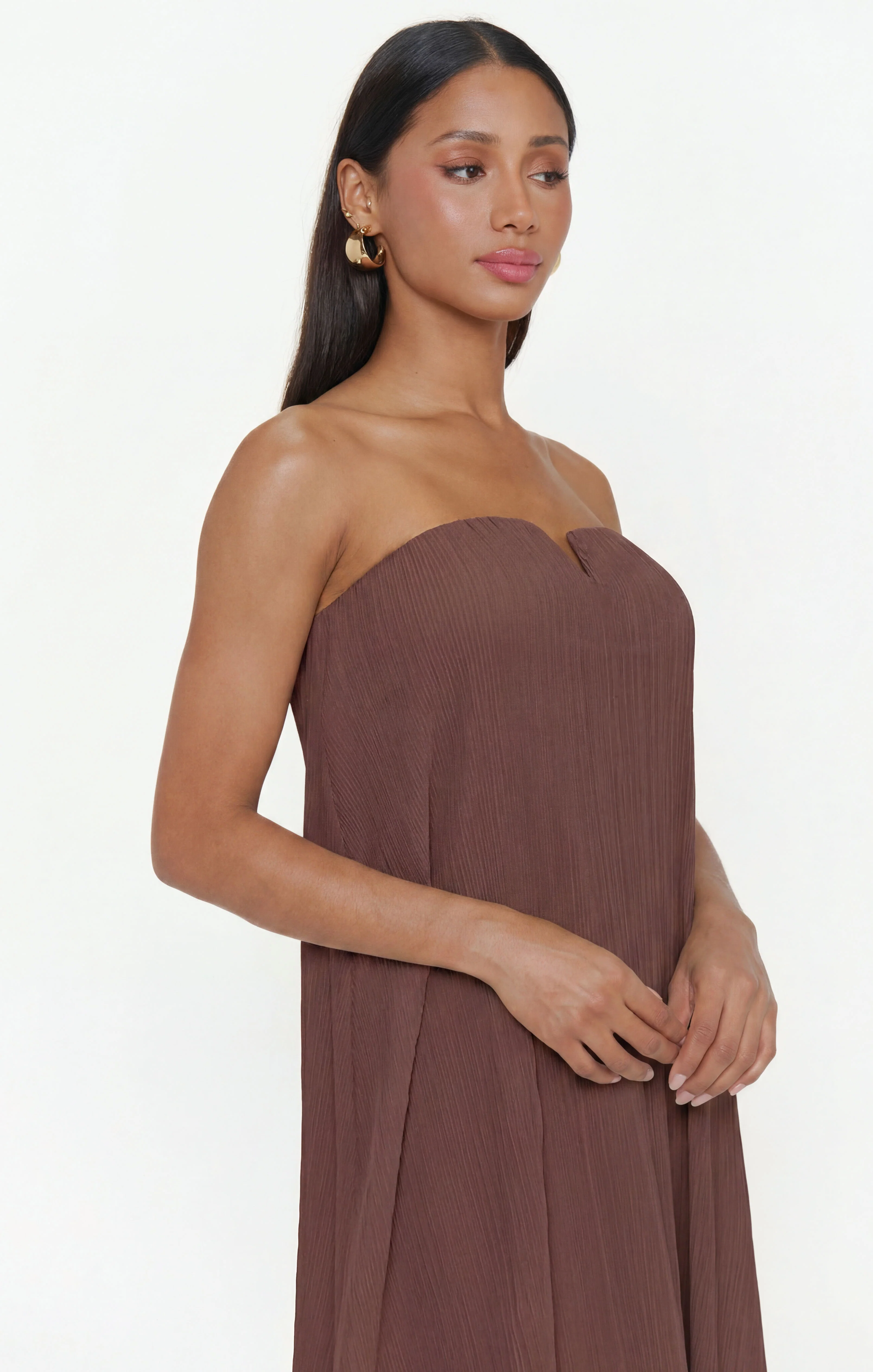 Athena Maxi Dress ~ Chocolate Pleated Chiffon - Image 3