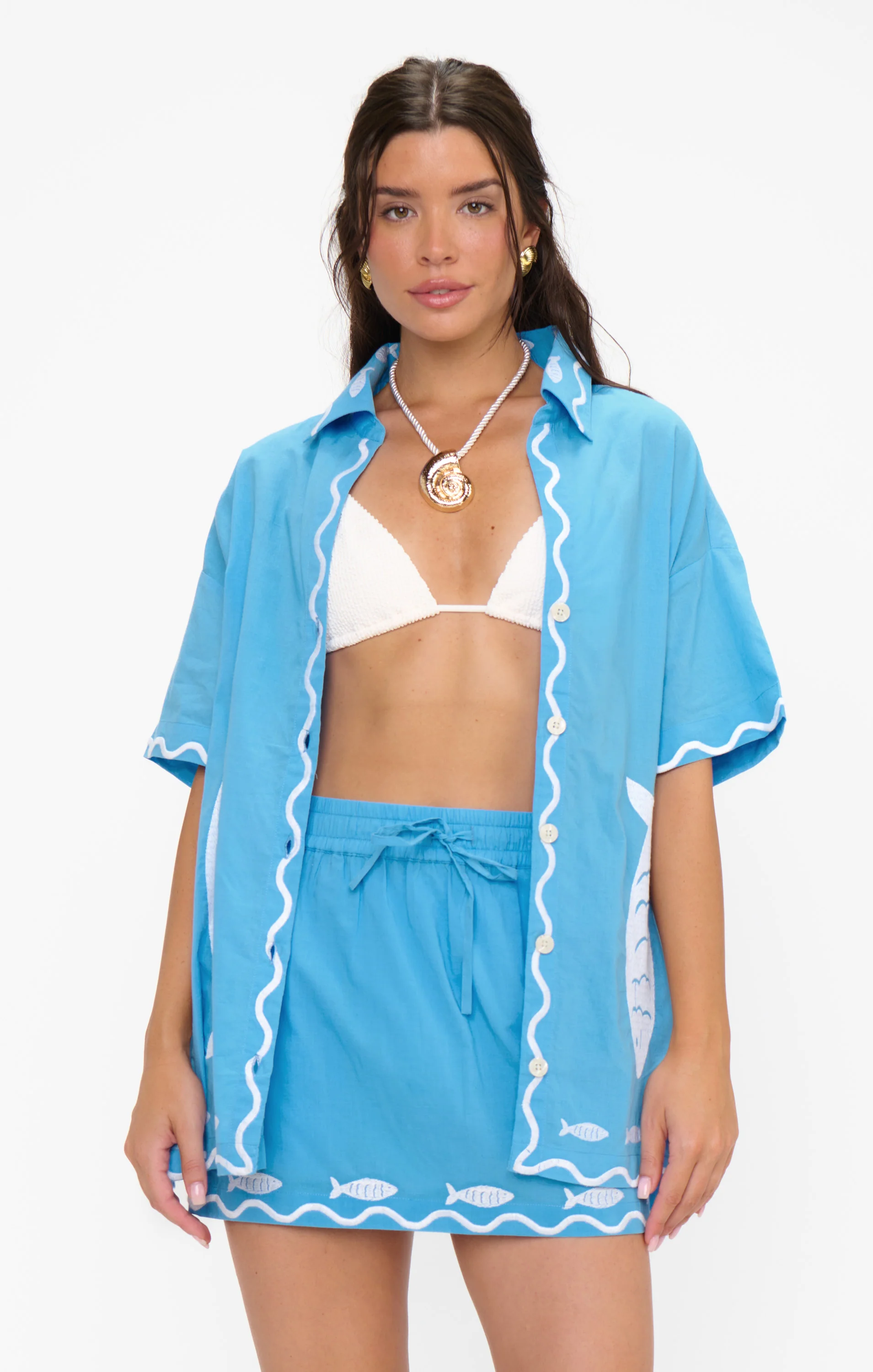Bay Street Skirt ~ Blue Fish Embroidery - Image 4
