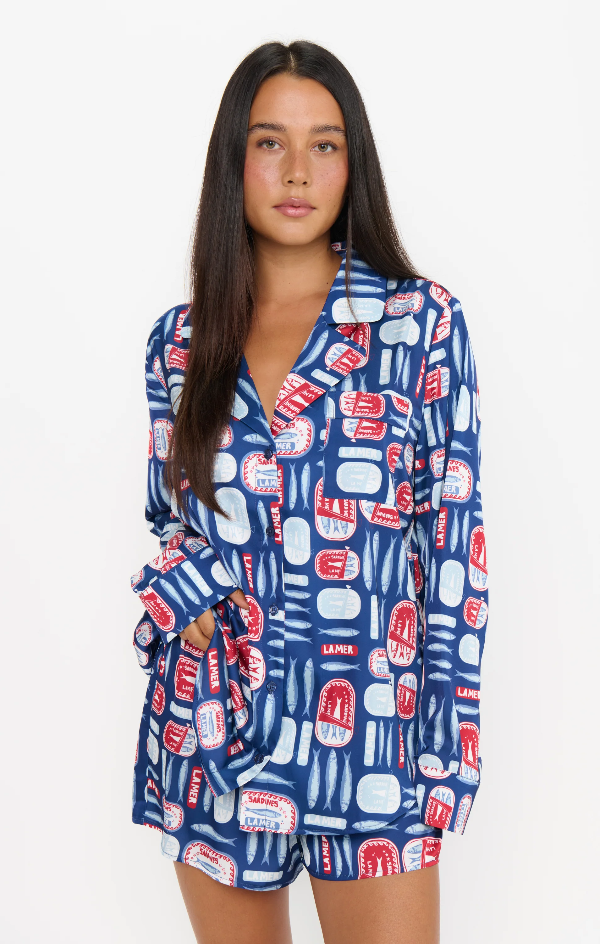 Beauty Sleep PJ Set ~ Navy Salty Sardines Silky - Image 3