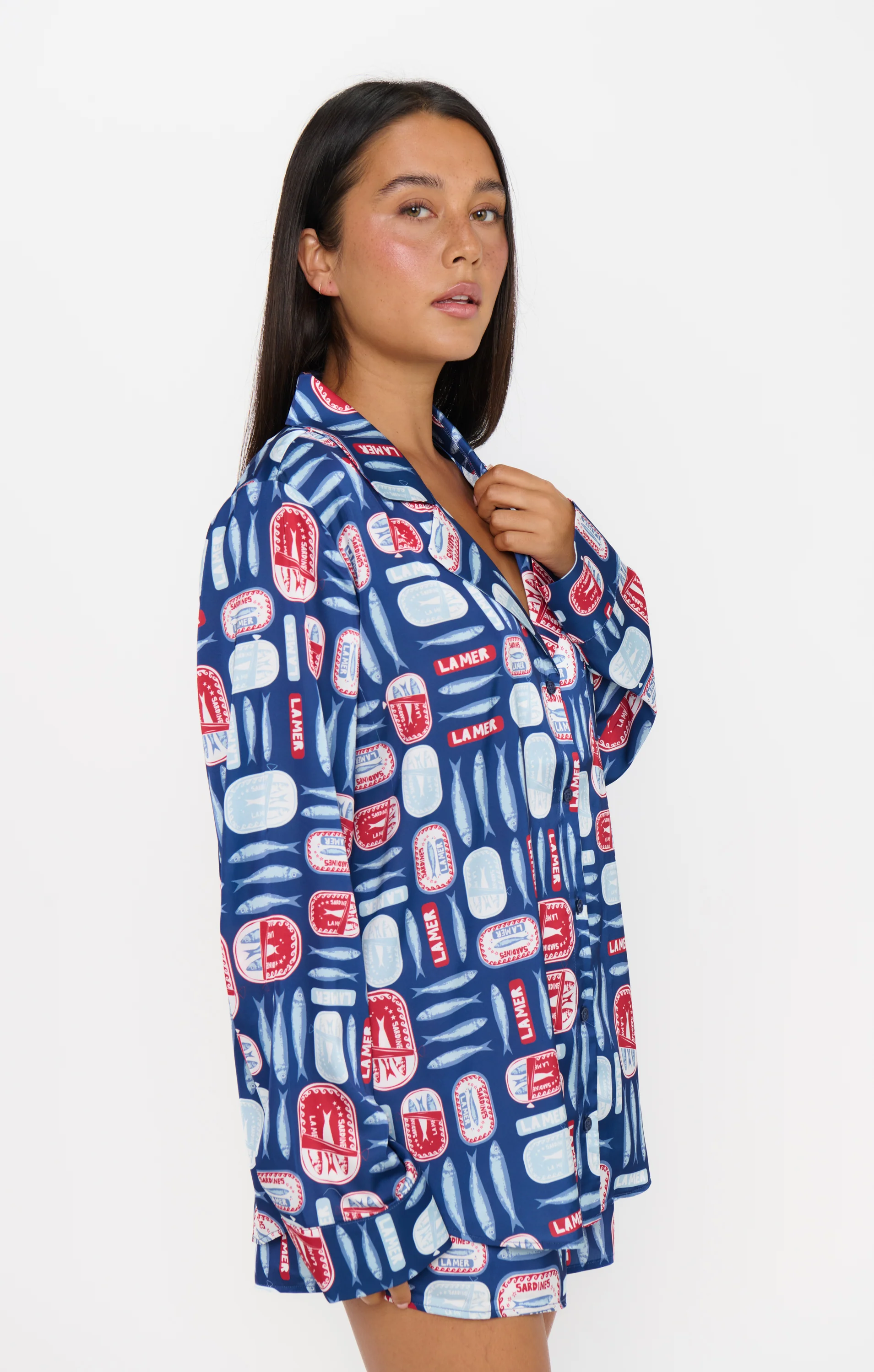 Beauty Sleep PJ Set ~ Navy Salty Sardines Silky - Image 4