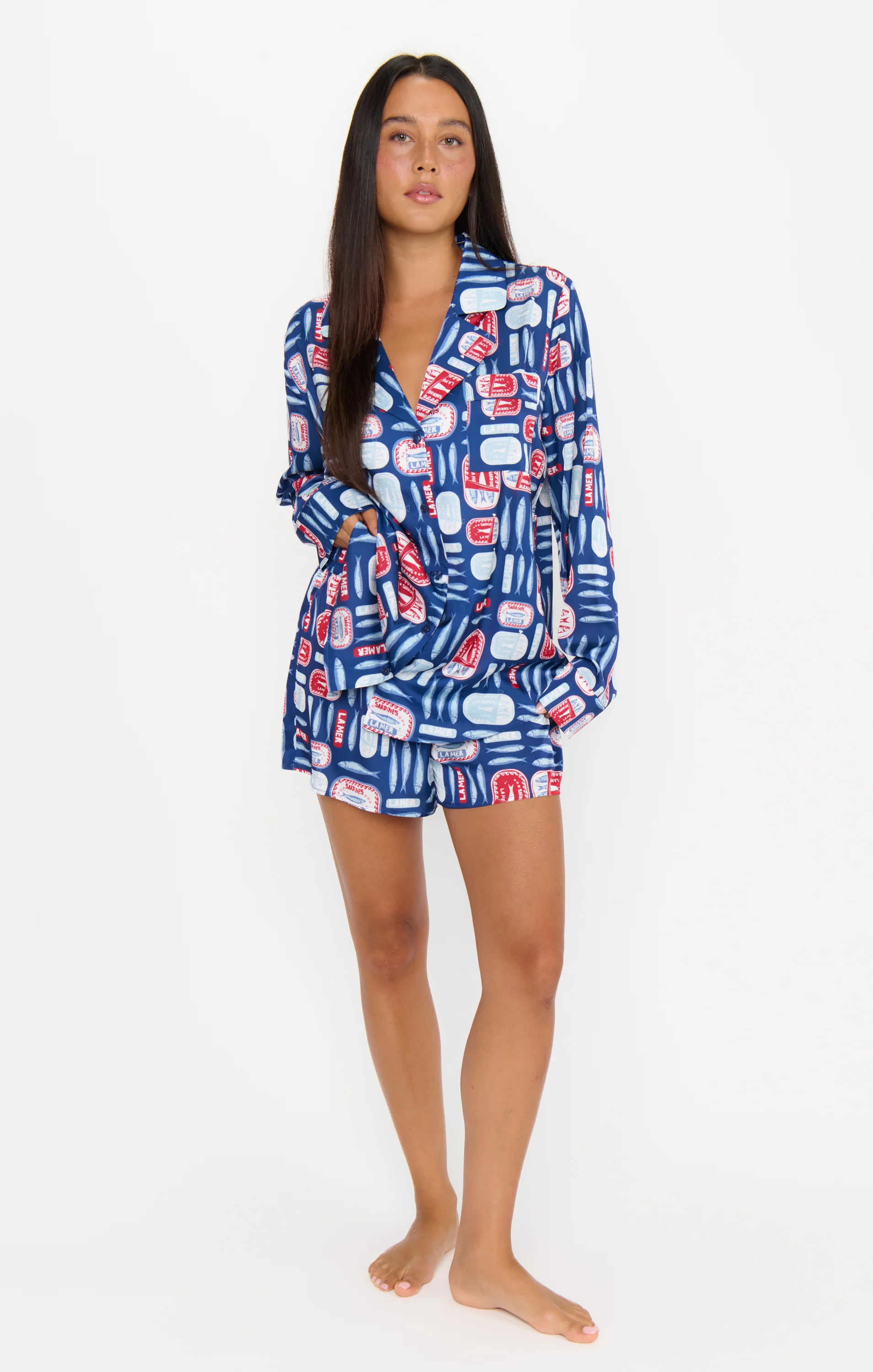Beauty Sleep PJ Set ~ Navy Salty Sardines Silky - Image 5