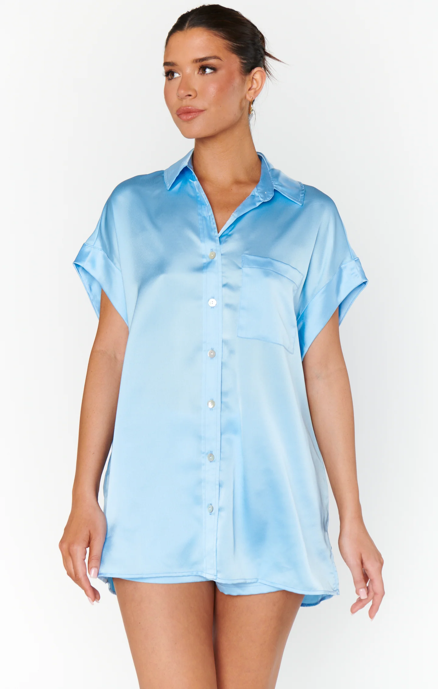 Best Day Button Up ~ Baby Blue Luxe Satin - Image 3