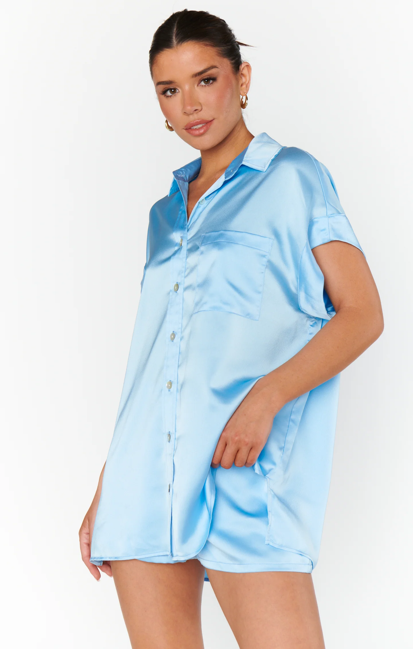 Best Day Button Up ~ Baby Blue Luxe Satin - Image 6
