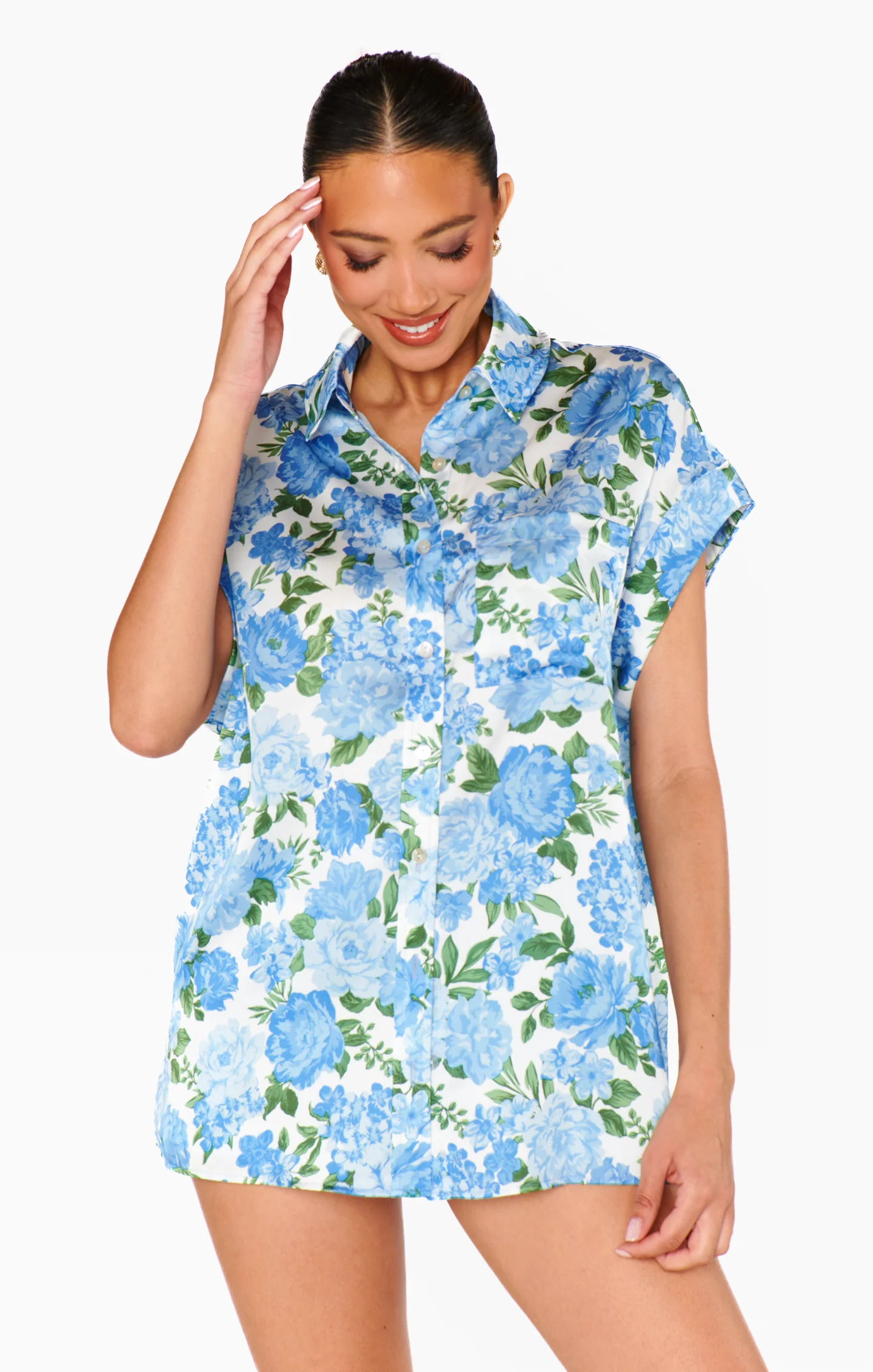 Best Day Button Up ~ Cottage Floral Blue - Image 3
