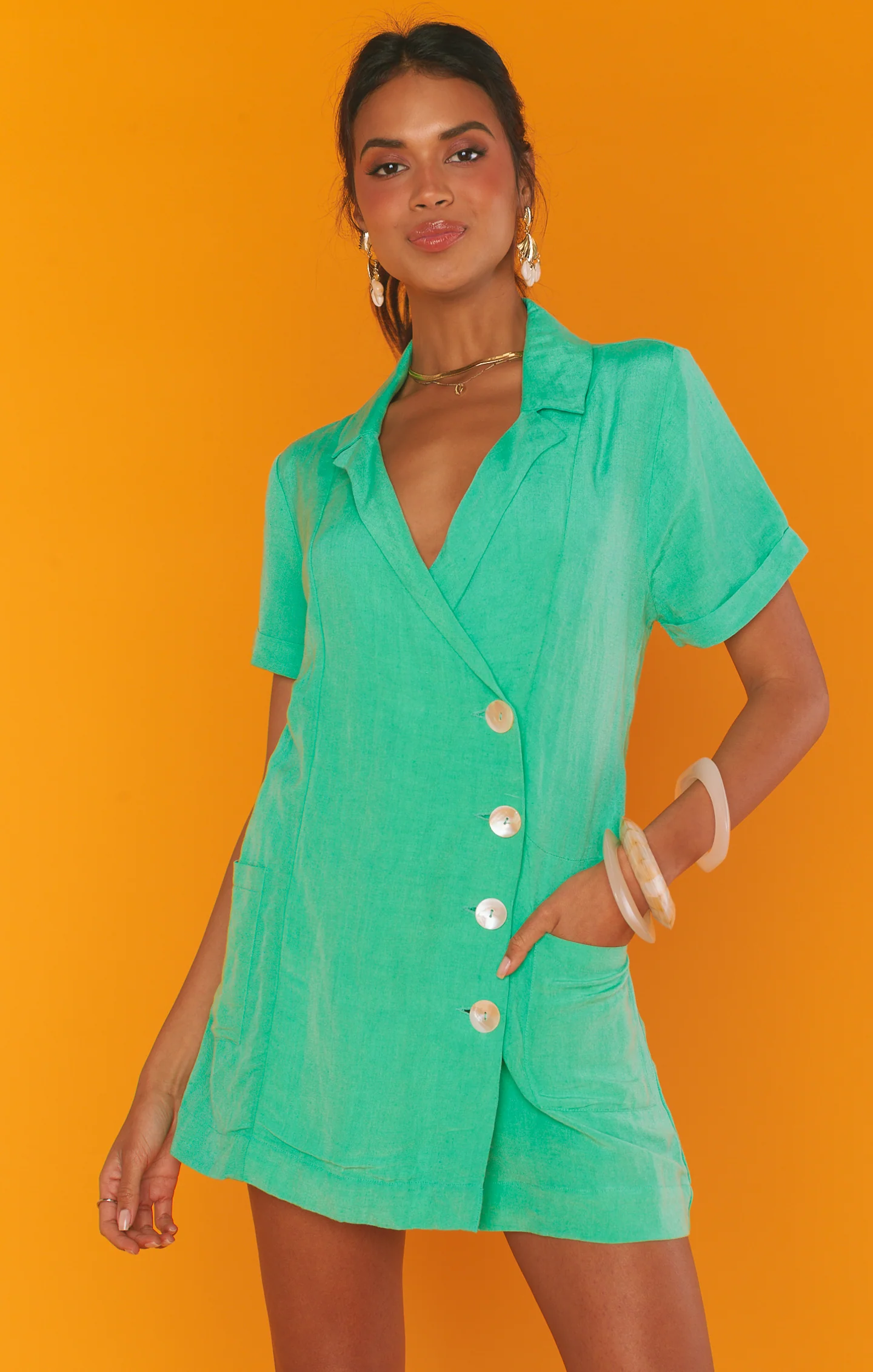 Bicoastal Blazer Romper ~ Seafoam Linen - Image 3