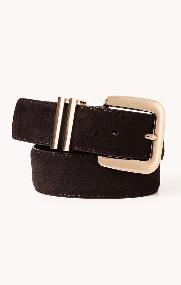 Billini Delta Belt ~ Dark Cacao Suede Leather Gold
