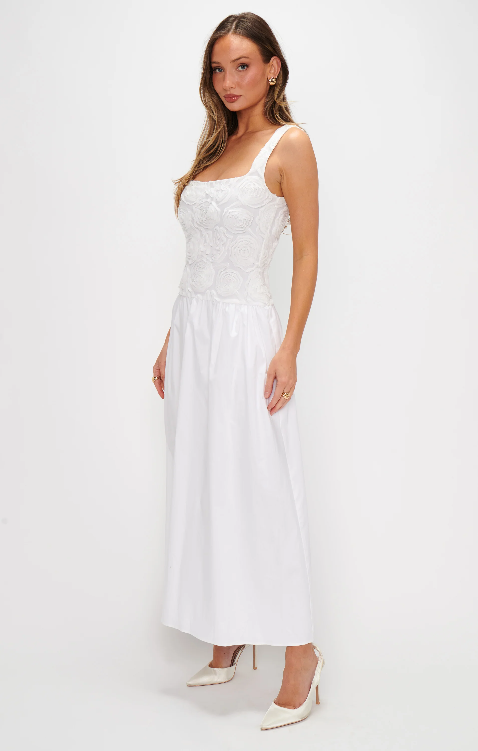 Bradshaw Maxi Dress ~ Rosette Mesh White - Image 3