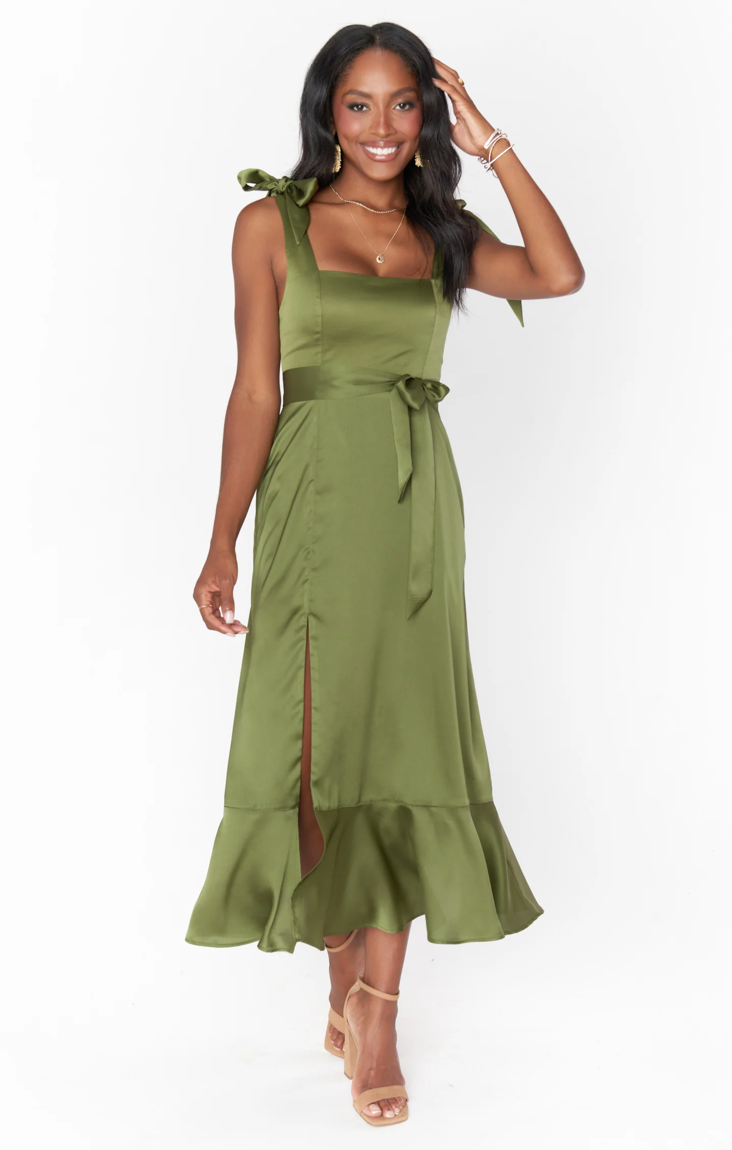 Bridesmaid Sash ~ Rich Olive Luxe Satin - Image 2