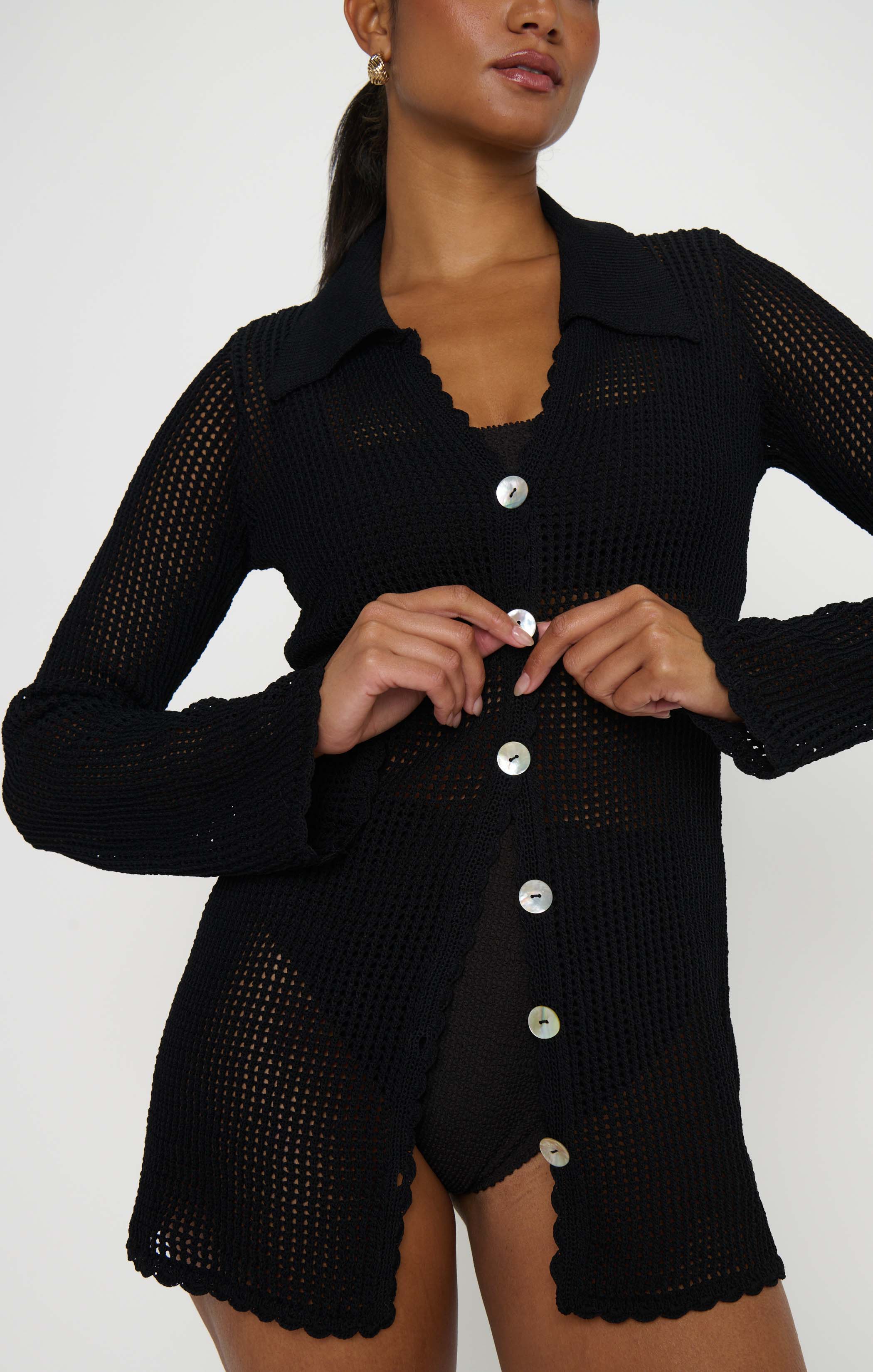 Button Up Coverup ~ Black Crochet - Image 5