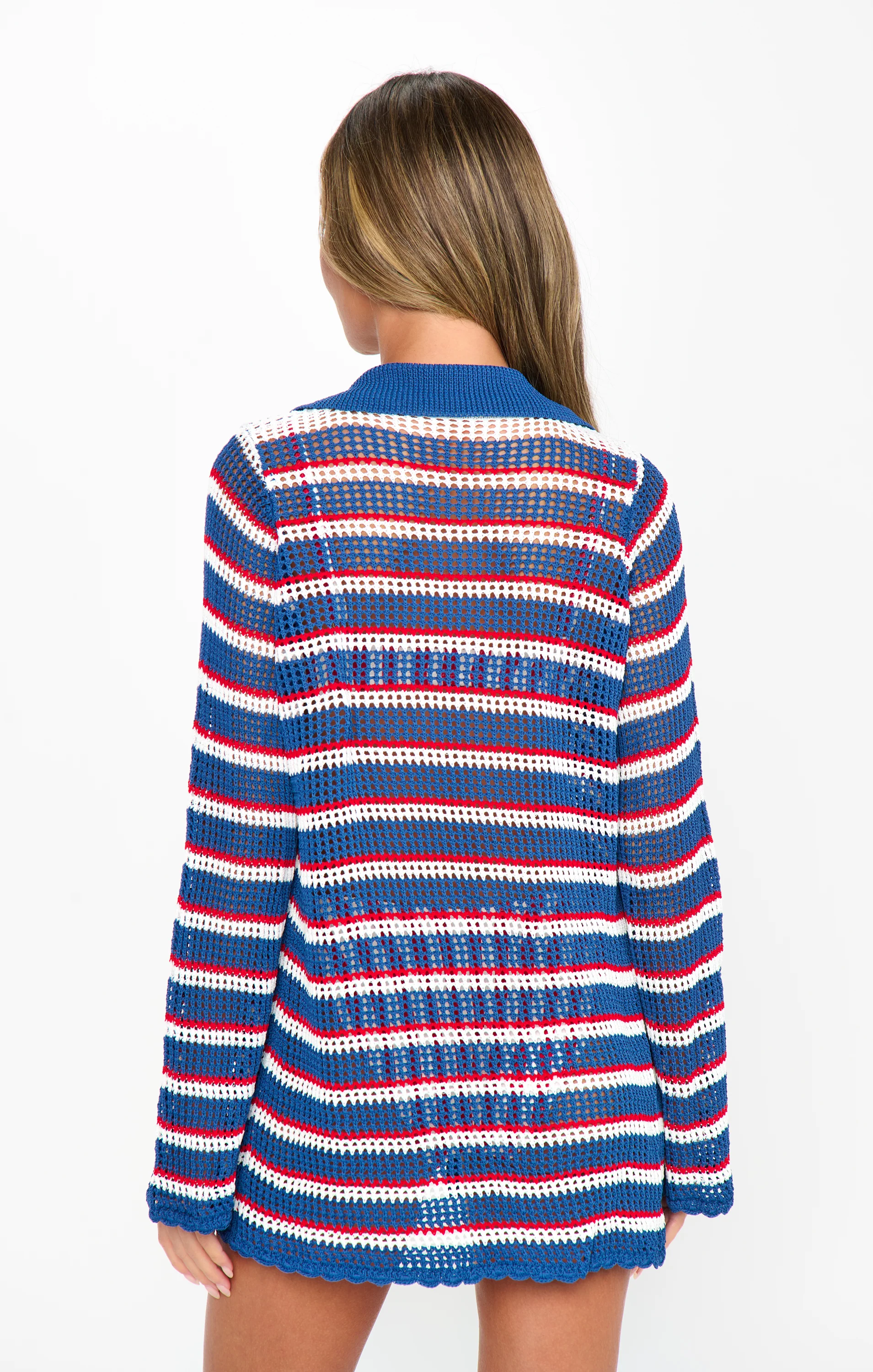 Button Up Coverup ~ Montauk Stripe Crochet - Image 3
