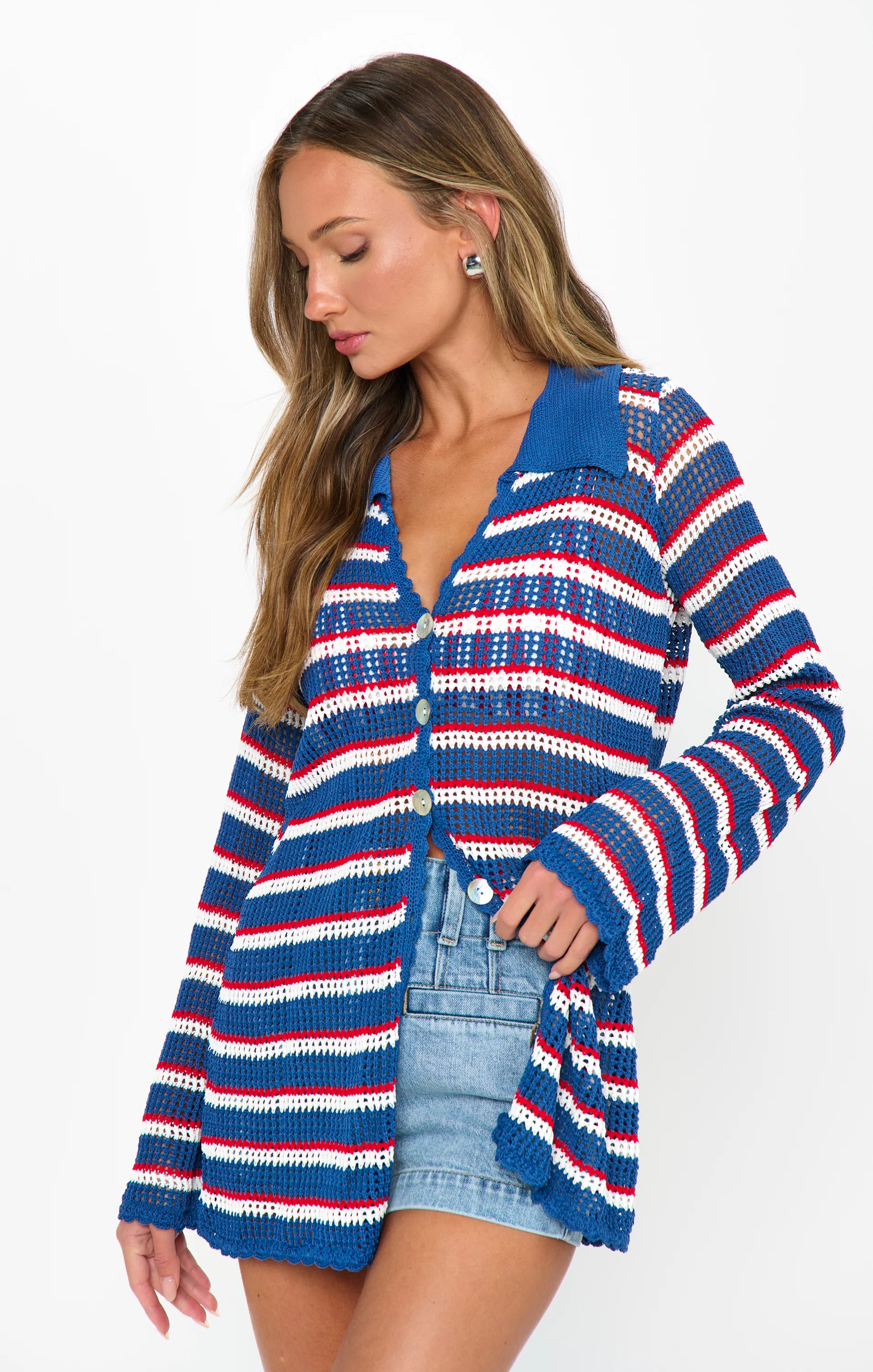 Button Up Coverup ~ Montauk Stripe Crochet - Image 4