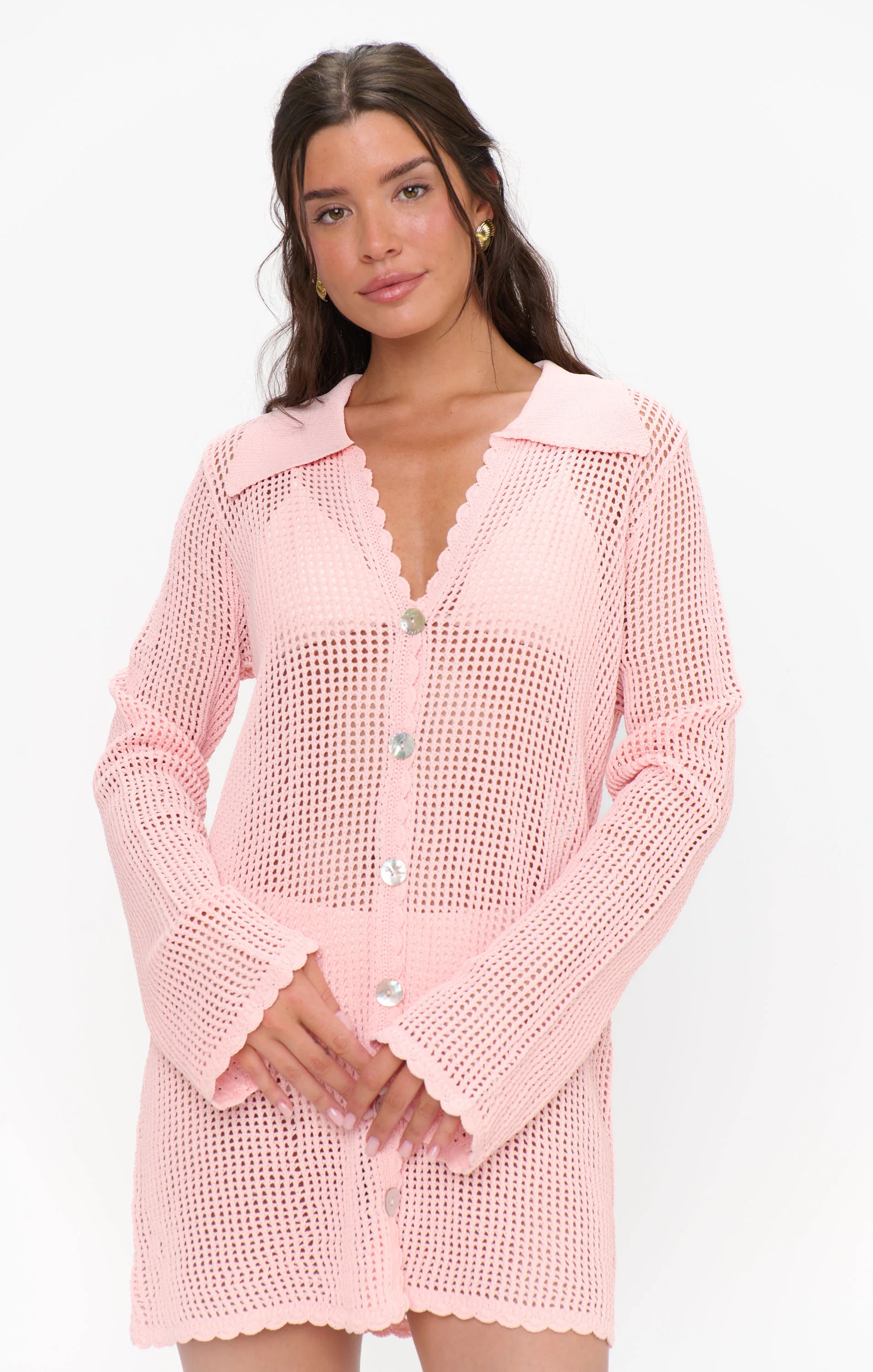 Button Up Coverup ~ Peachy Pink Crochet - Image 2