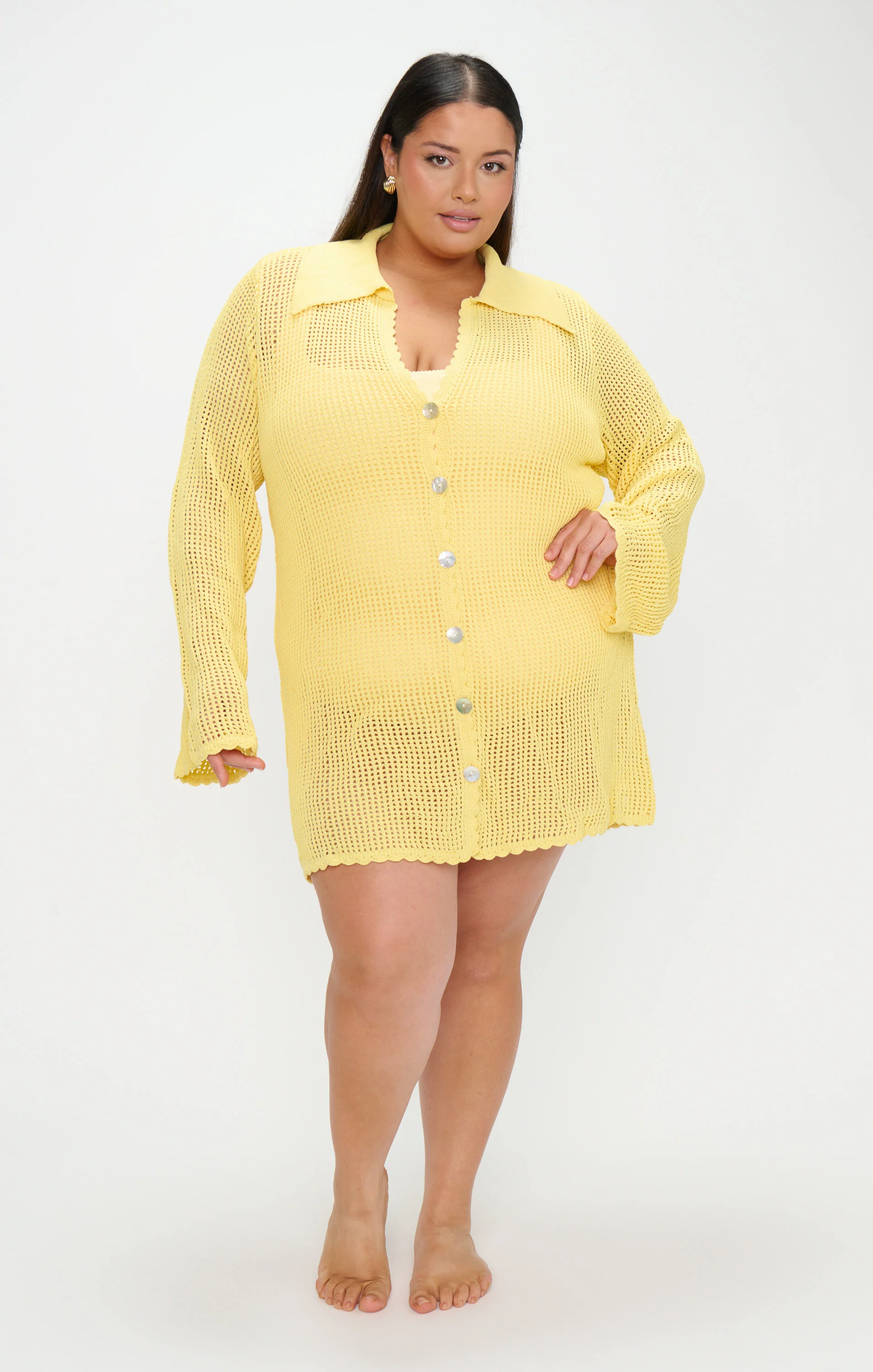 Button Up Coverup ~ Yellow Crochet - Image 11