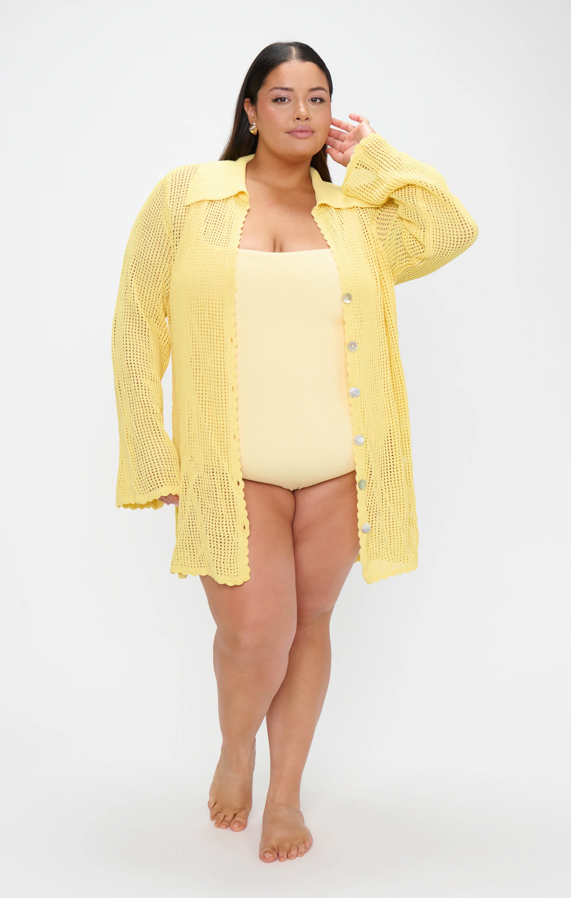 Button Up Coverup ~ Yellow Crochet - Image 4