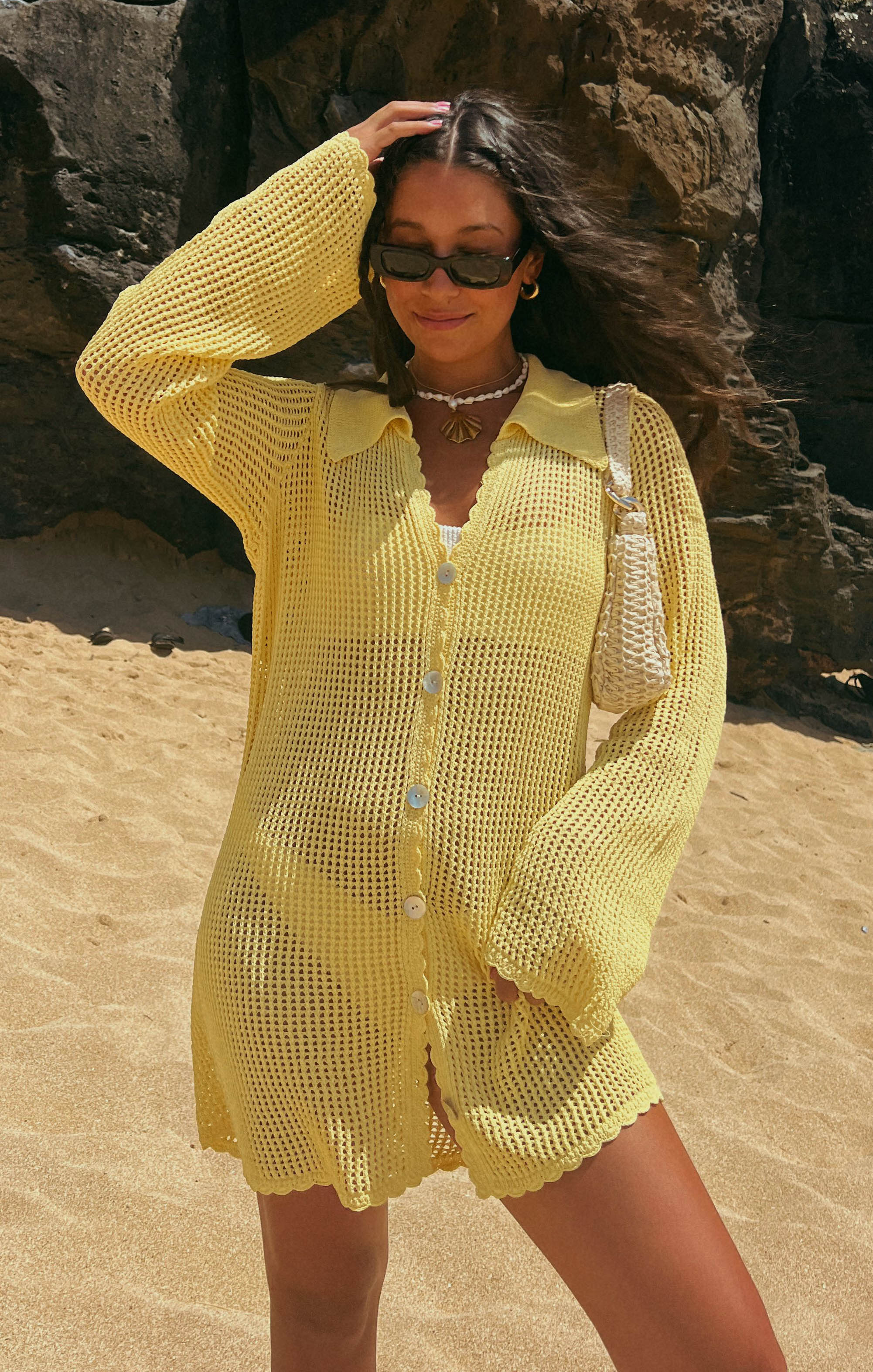 Button Up Coverup ~ Yellow Crochet - Image 9