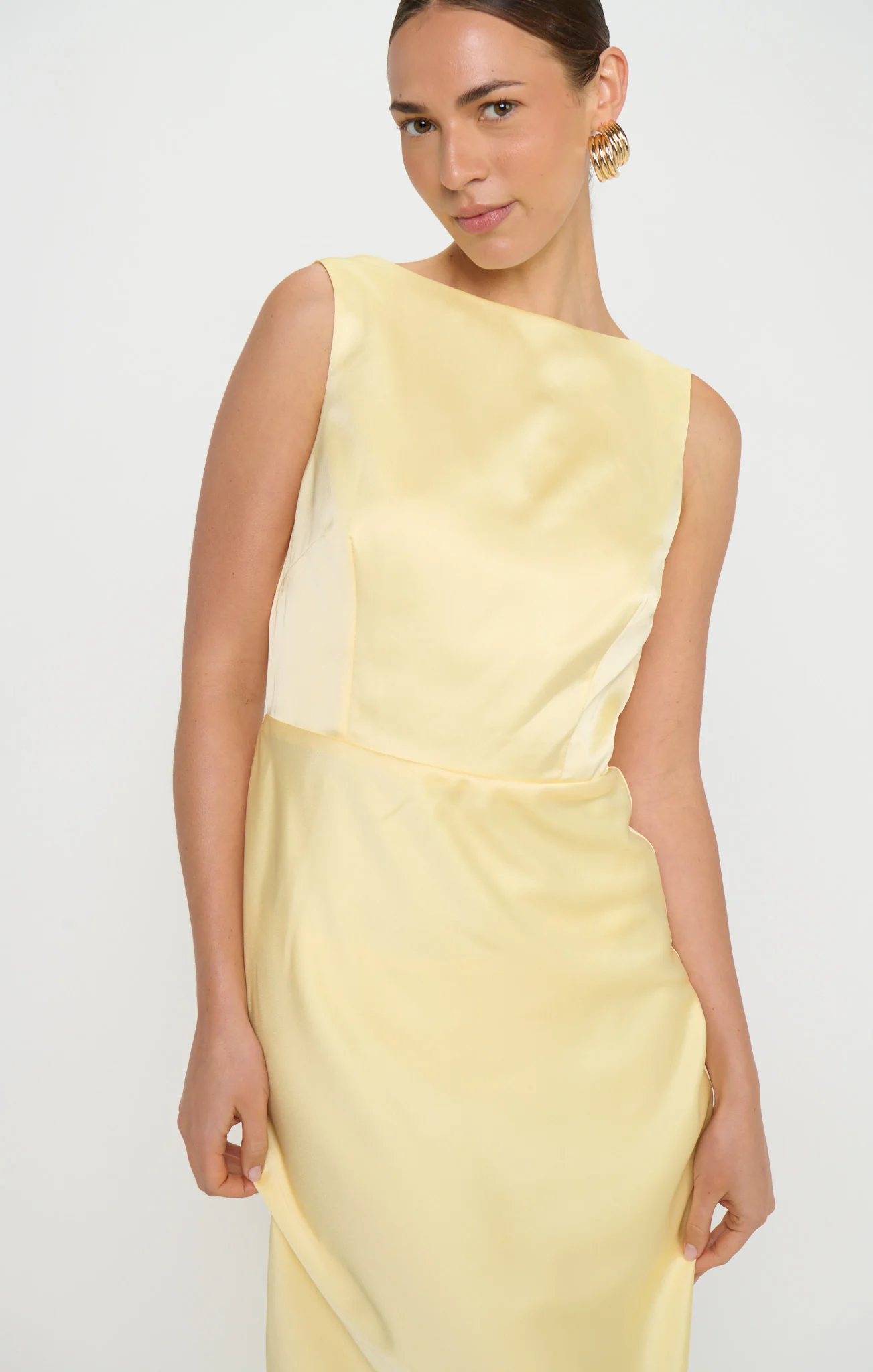 Candice Dress ~ Pale Yellow Luxe Satin - Image 5