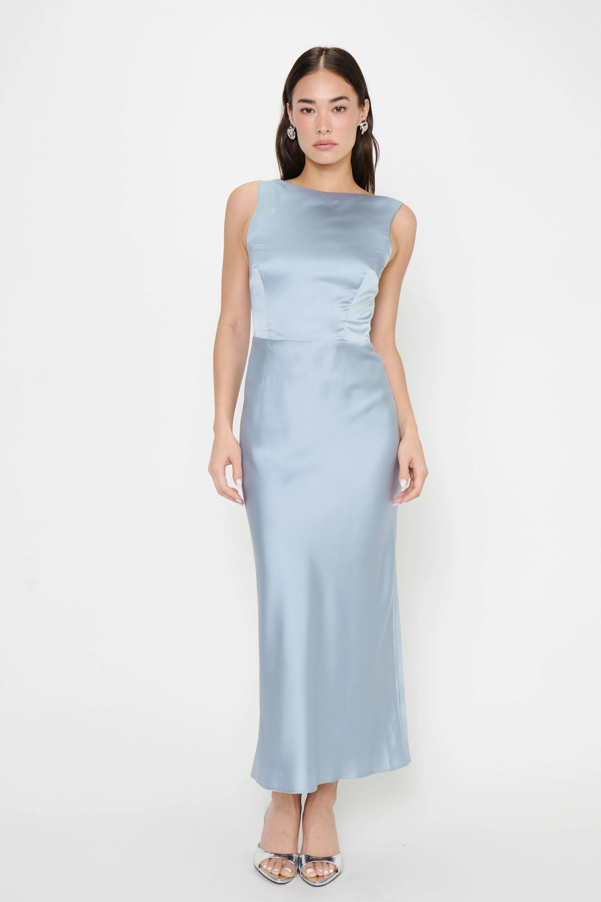 Candice Dress ~ Steel Blue Luxe Satin - Image 7