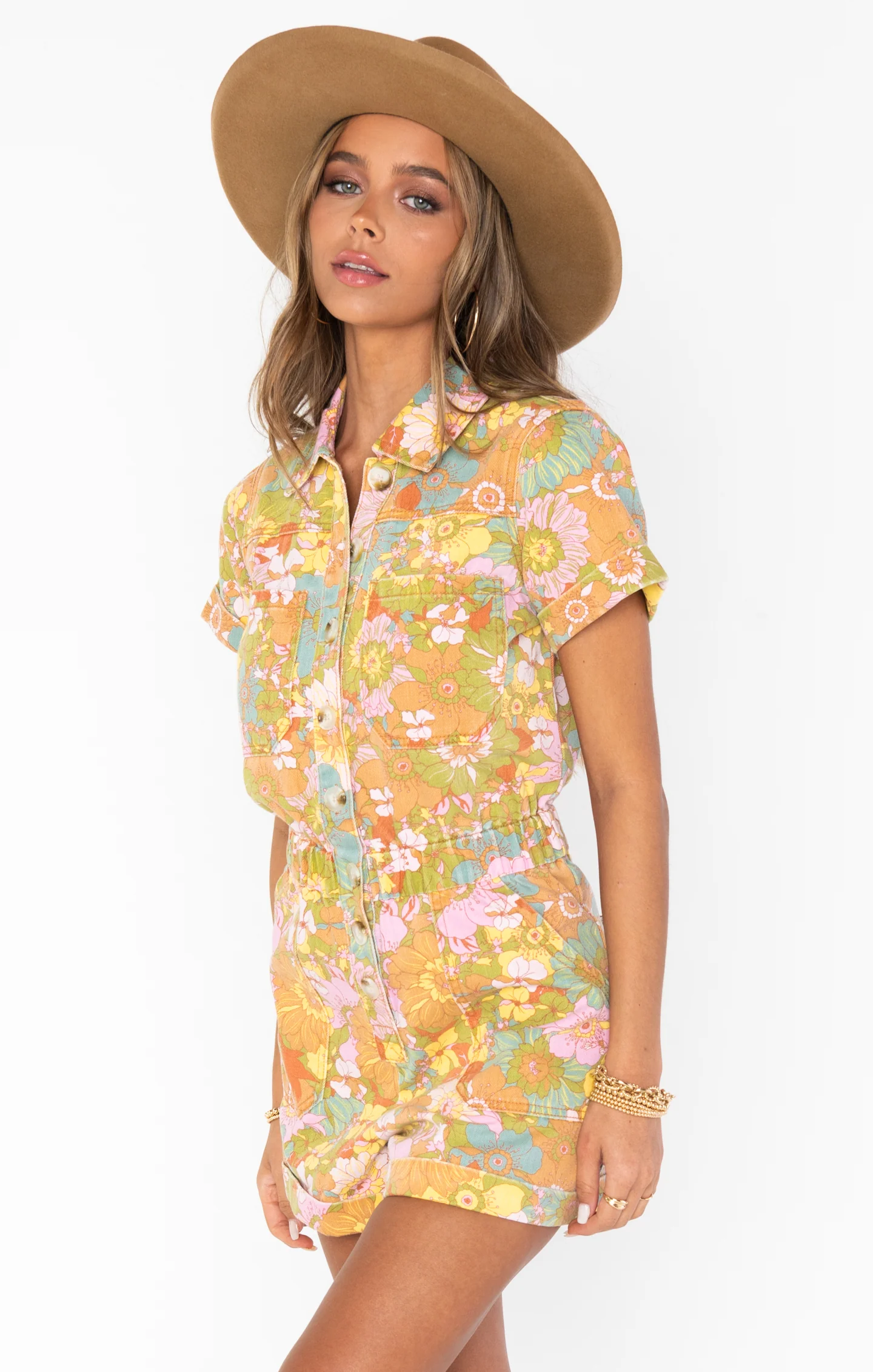 Cannon Romper ~ Groovy Blooms Denim - Image 2