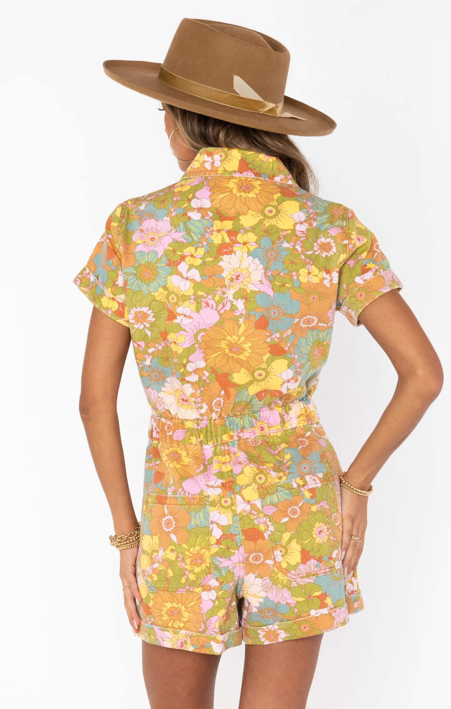 Cannon Romper ~ Groovy Blooms Denim - Image 3